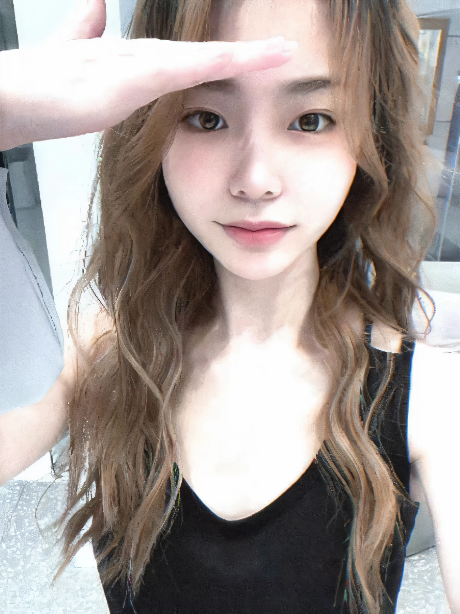 there is a woman that is holding her hand up to her eye, ulzzang, sun yunjoo, heonhwa choe, wan adorable korean face, jaeyeon nam, korean girl, cute korean actress, beautiful south korean woman, gorgeous young korean woman, beautiful young korean woman, park ji-min, girl cute-fine-face