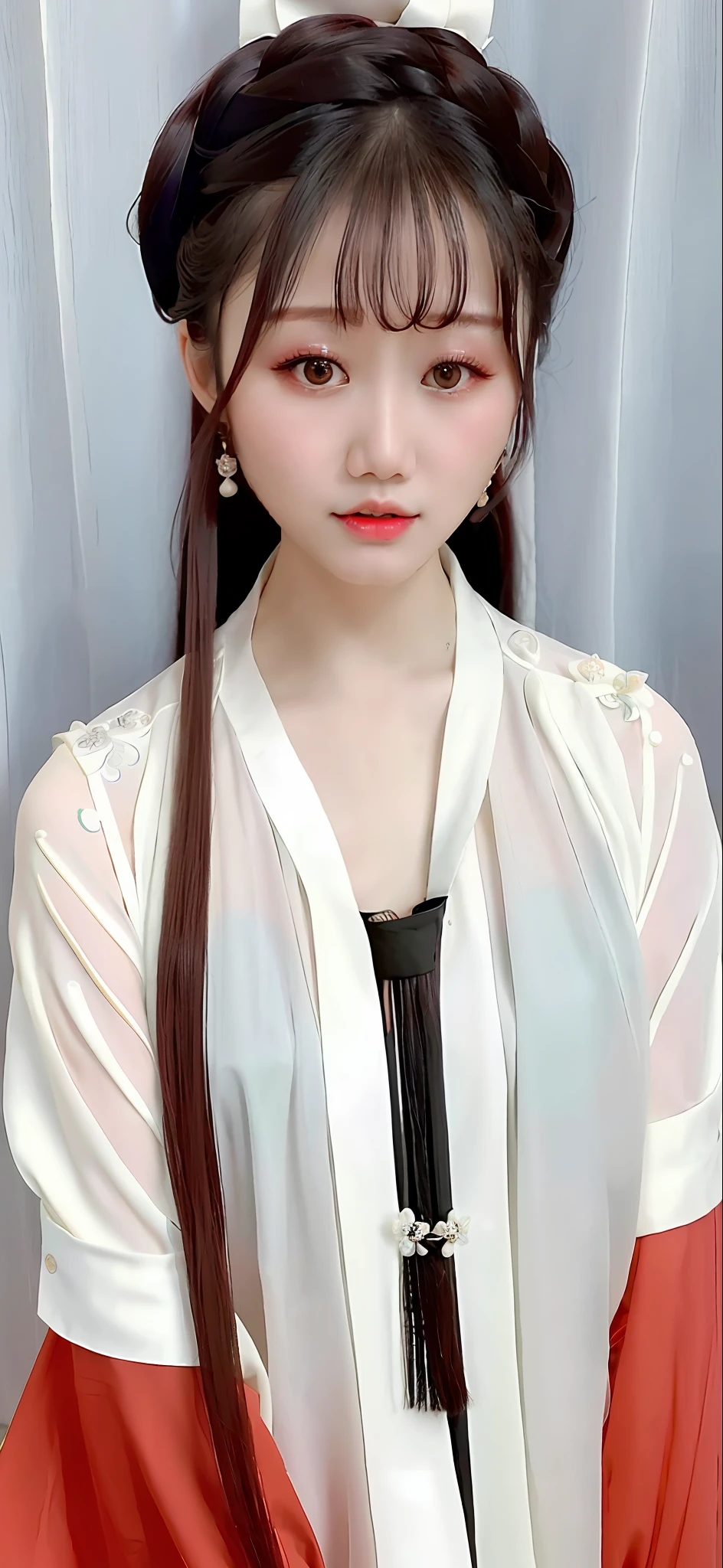 Close-up of a woman with long hair and white shirt,, gorgeous chinese model, asian girl with long hair, beautiful korean young woman, gorgeous young korean woman, a beautiful young woman, chinese girl, korean girl, cute and delicate face, long hair, ethereal beauty, long flowing braided hair, realistic.