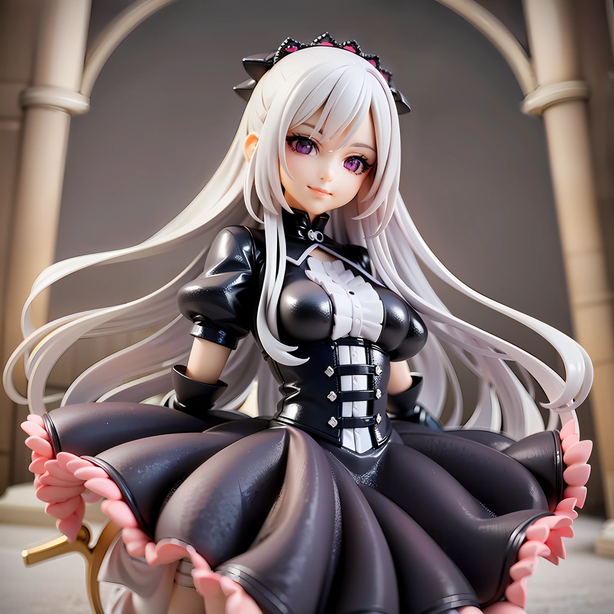 White Hair, Gothic Lolita, Purple Eyes, Straight Long Hair,1girl, on grass, moon light, at night,beautiful eye,full body, chibi, [realistic], [3d], smile, closed mouth,(8k, RAW photo, best quality, masterpiece:1.2), ultra high res, (((realistic, photo-realistic))), professional lighting, detailed lighting, professional photography, fisheye, dynamic angle, high quality, high res, extremely detailed, bloom,depth of field, sketch, sharp focus, soft lighting, good composition, god light highlight, detailed, (((photorealistic details))), detailed skin, to8contrast style