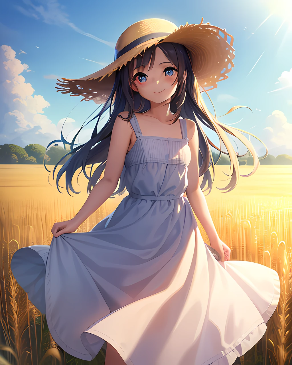 Anime girl in a field of wheat - SeaArt AI