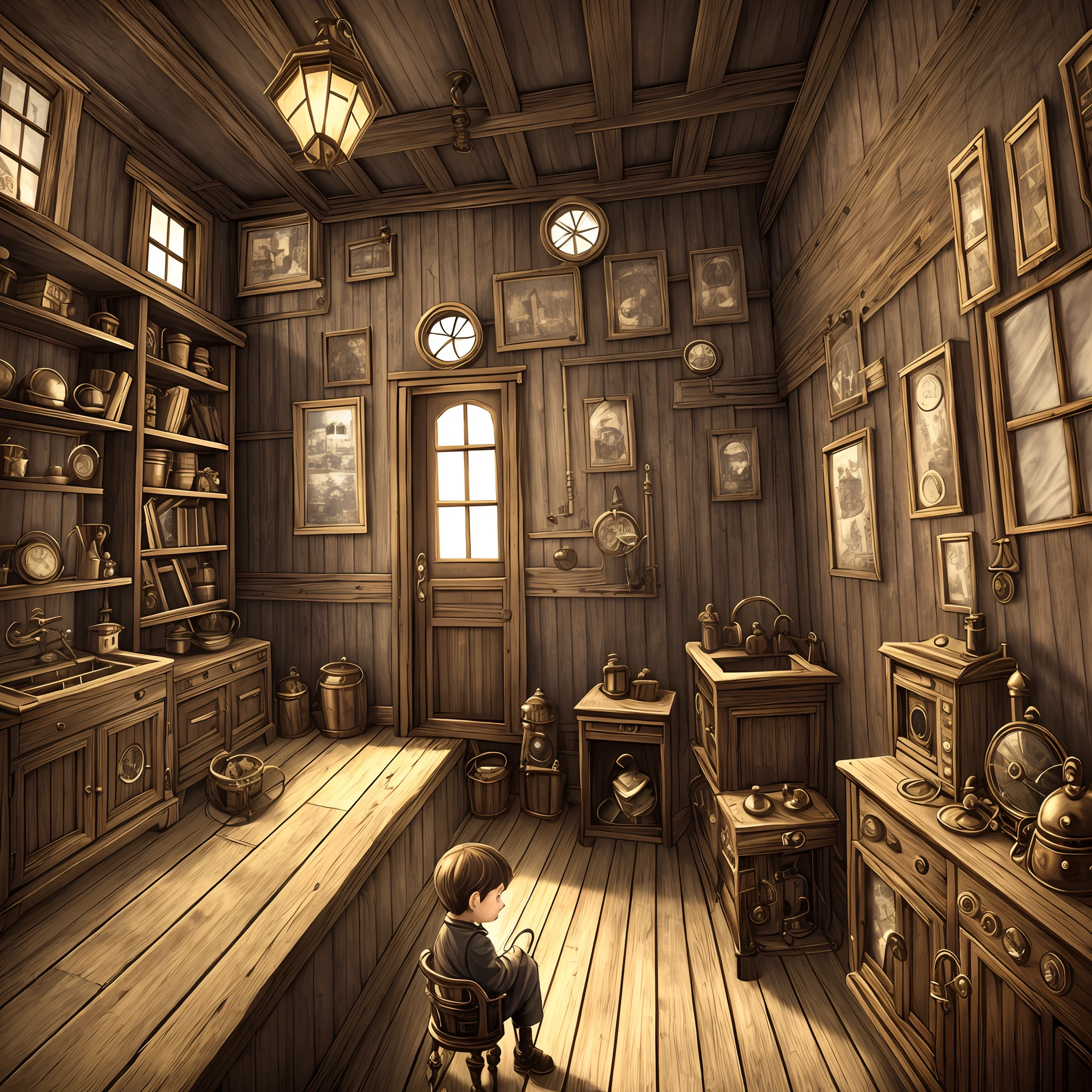 game house. Steampunk style, old town, sad child at the door --auto --s2