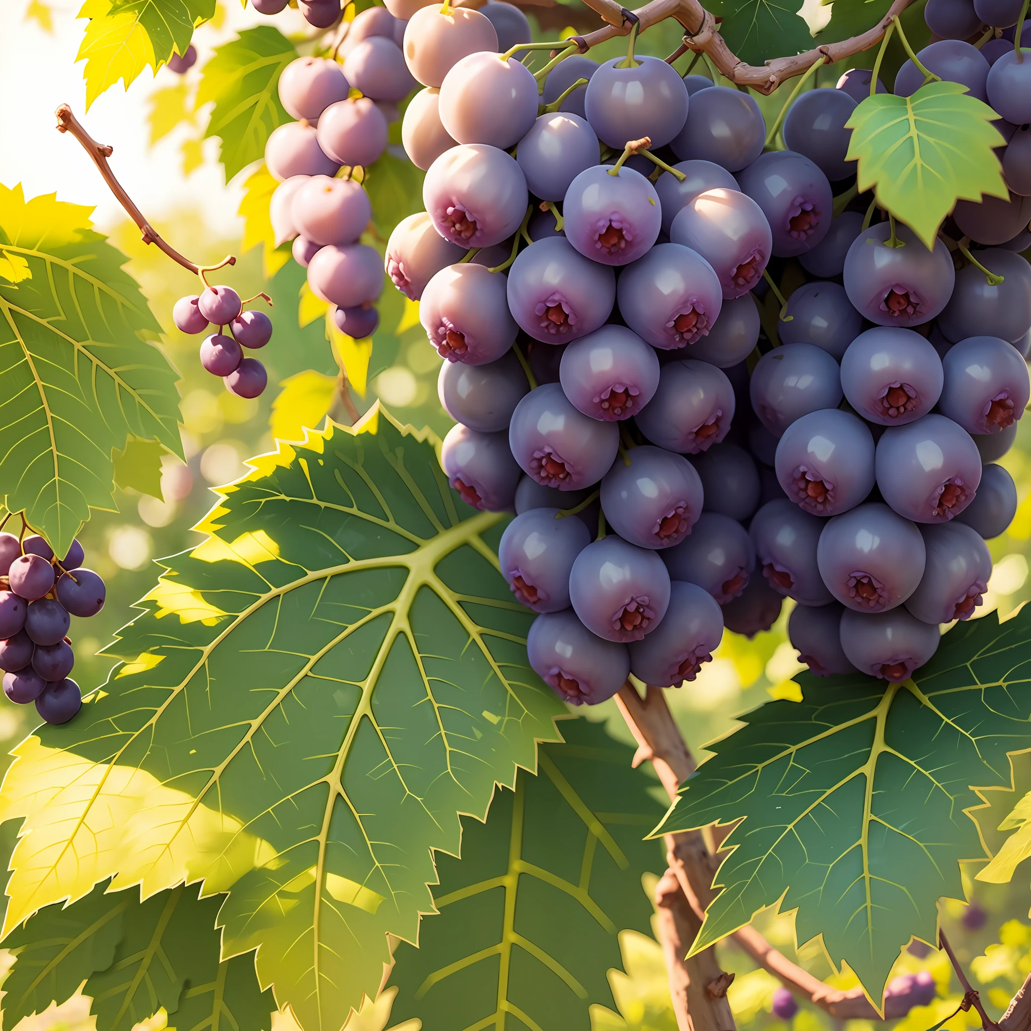 Vines in bunches of grapes, green leaves, yellow-green leaves, purple grapes --auto --s2