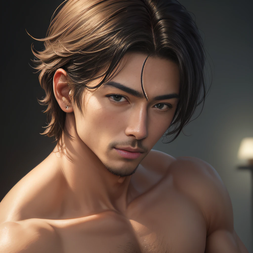 Twitter icon, (((1 male))), Takuya Kimura, Handsome 40s beardless Japan man looking down, naked torso, chest-up portrait, low camera angle, bottom view, bottom view, hands on either side of photographer, deep shadow, dark (transparent) (moonlight: 1.3), award-winning POV, complex, detailed, stunning, fine detail, highly detailed face, sensual, exciting, highly detailed eyes and face, sharp gaze, short hair, muscular body, perfect center, Nikon D850 Film, Lens, ポーター 400 1.6, rich colors, ultra-realistic textures, spectacle, luminous, Popular at Art Station: Zinc up to 800 (Facial clarity: 1.5), anatomical masterpiece, ウィンドウライト, Hair texture, Wet hair (wet hair), hanging), Model Style (Highly detailed CG wallpaper Unity 8k), ArtStationでトレンド, CGSocietyでトレンド, Complex and high detail, シャープフォーカス, Dramatic and photorealistic paintings by Midjourney