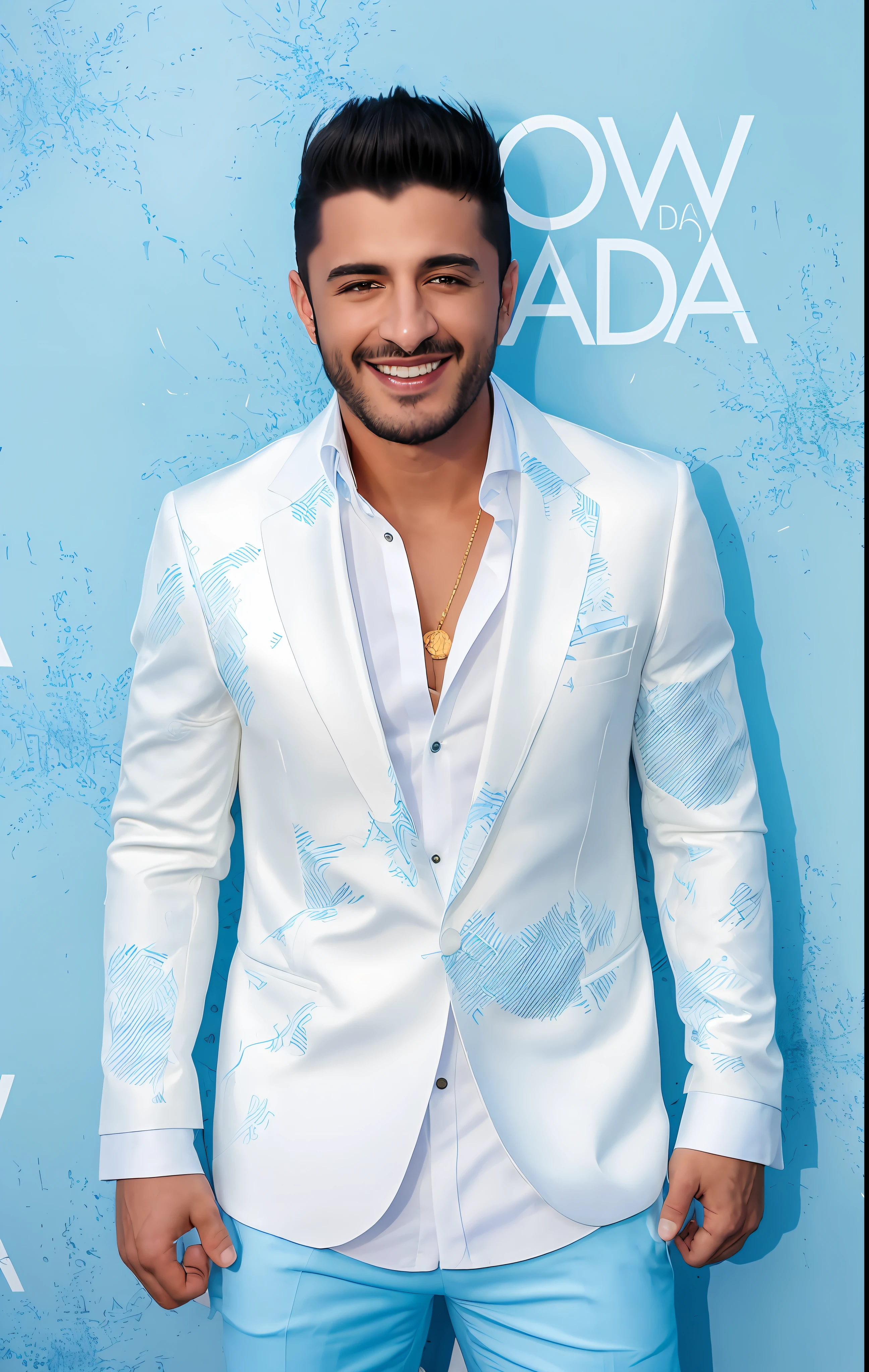 arafed man in a blue suit and white shirt smiling for the camera, singer maluma, spain rodriguez, taken in the late 2010s, joseph moncada, liam, taken in the early 2020s, in a gold suit, full body in shot, david marquez, james zapata, looking off to the side, despacito