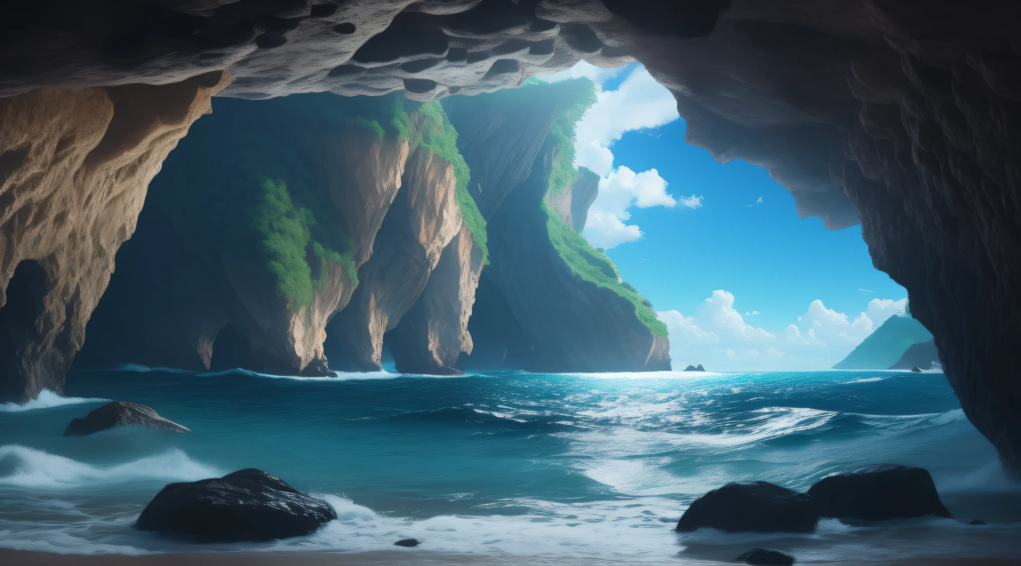 view of a sea from inside of a cave, windows 10 wallpaper