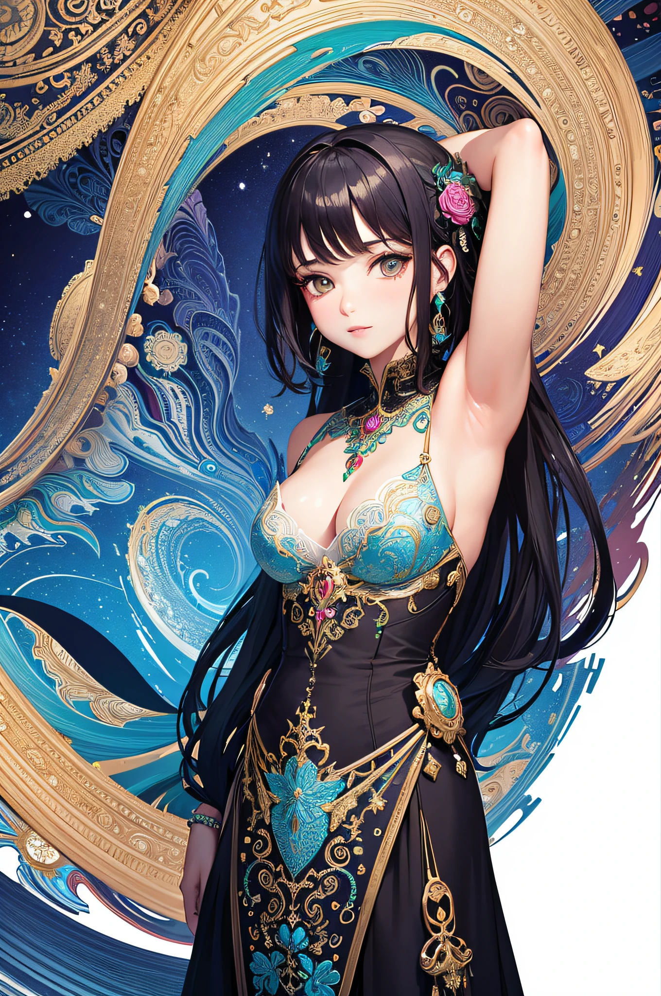 (Masterpiece, Top Quality, Best Quality, Official Art, Beauty and Aesthetics: 1.2), (1girl), Extreme Detail, (Fractal Art: 1.3), Colorful, Sexy, Most Detailed