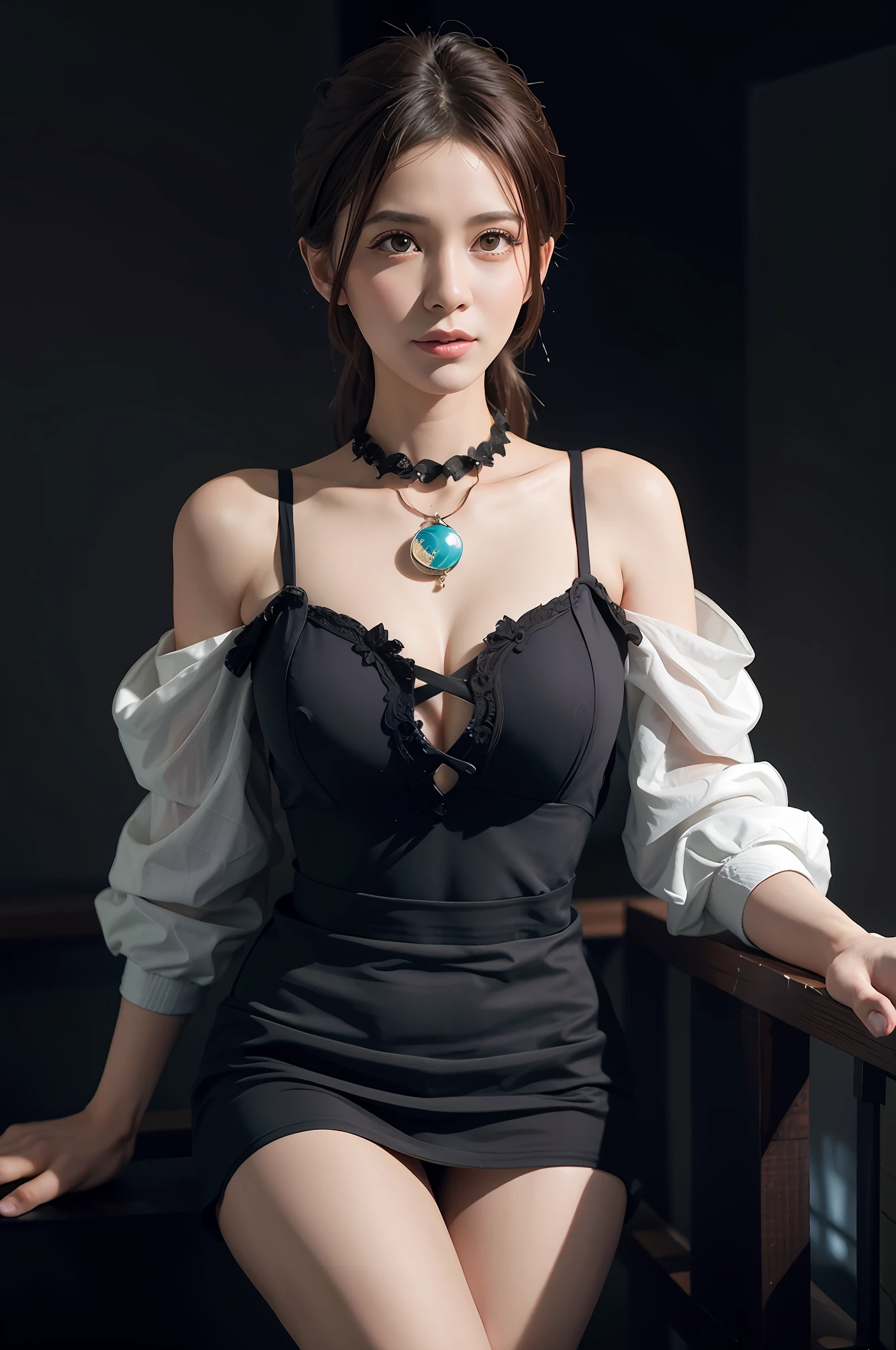 Woman in black dress posing for photo, captivating Tiffa Lockhart portrait, Leng Mei, full body xianxia, Zhou Fang, Tiffa Lockhart portrait, Yang J, Tipa Lockhart, Qifeng Lin, anime girl cosplay, Han Gan, Tifa Lockhart, glamorous Tifa Lockhart,