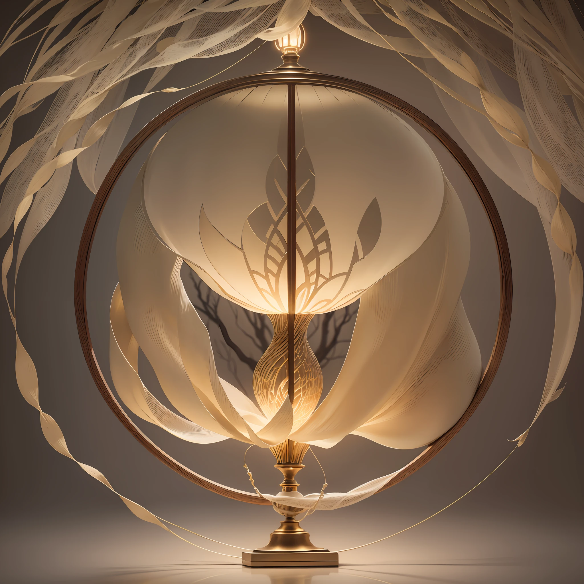 The lamp is made in the shape of a hollow silkworm cocoon, and from the cocoon downwards is woven with a thin to thick thread (silk) into a chemical fiber shape similar to silk, and then the chemical fiber gradually dissipates downward, and the optical fiber connection creates a sense of technology. --auto --s2
