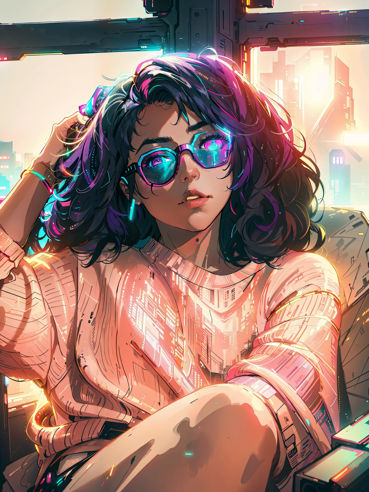 Solo, colorful, cyberpunk, neon, beautiful lights, purple reflection,