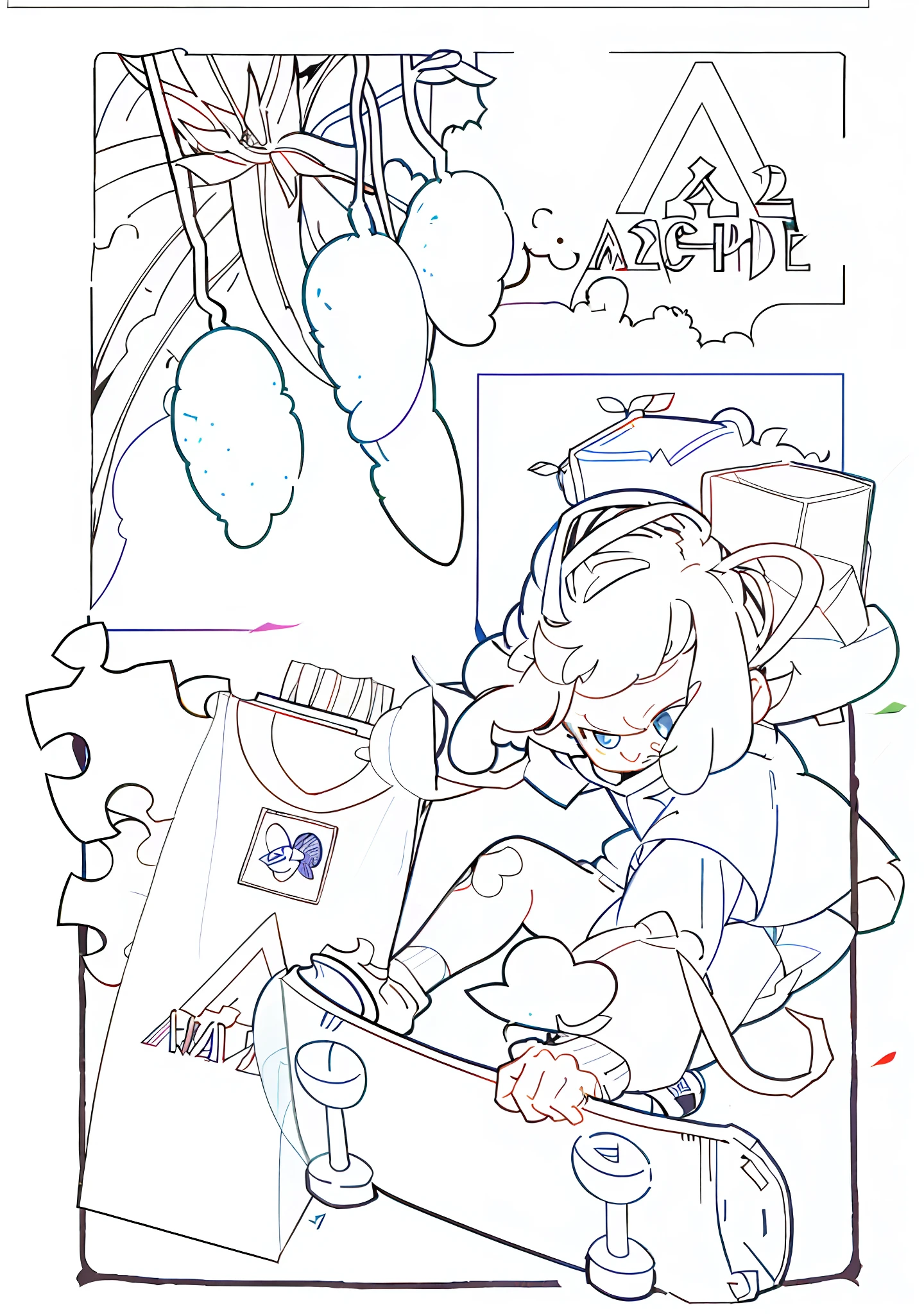 For children's coloring, colored paper, illustration, comic and publishing art styles, use clean lines, detailed fandom, full-page illustrations, and stylized comic art to produce a clear and clear quality drawing.
