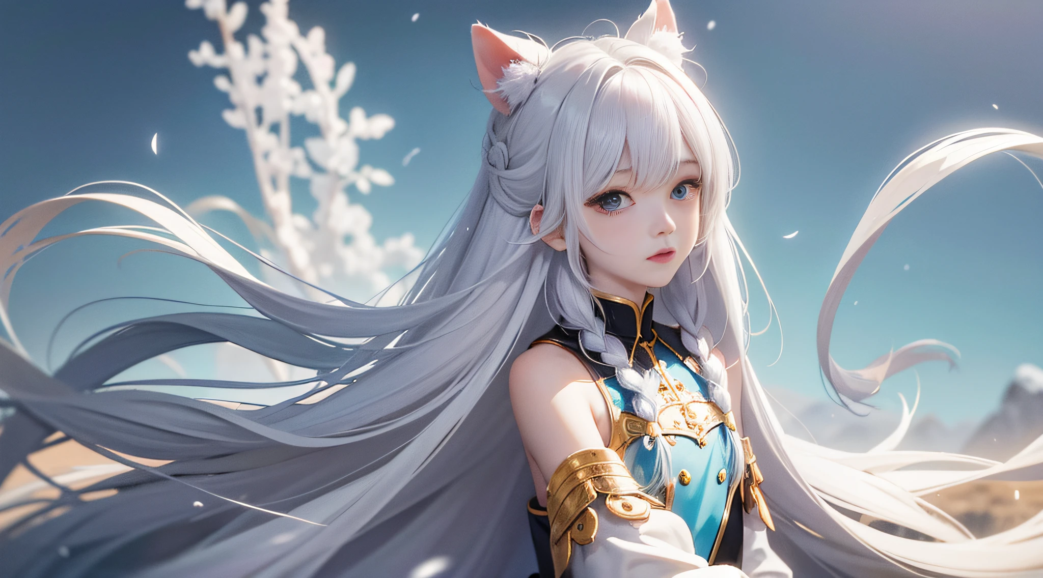 Long hair like snow appears in Guwiz art, bows dot his hair, nuanced style, by Yuyu wanders in the picture, delicate Yu, soft tones, as if the champion of the whole competition - Pixiv from YKDBOOM.