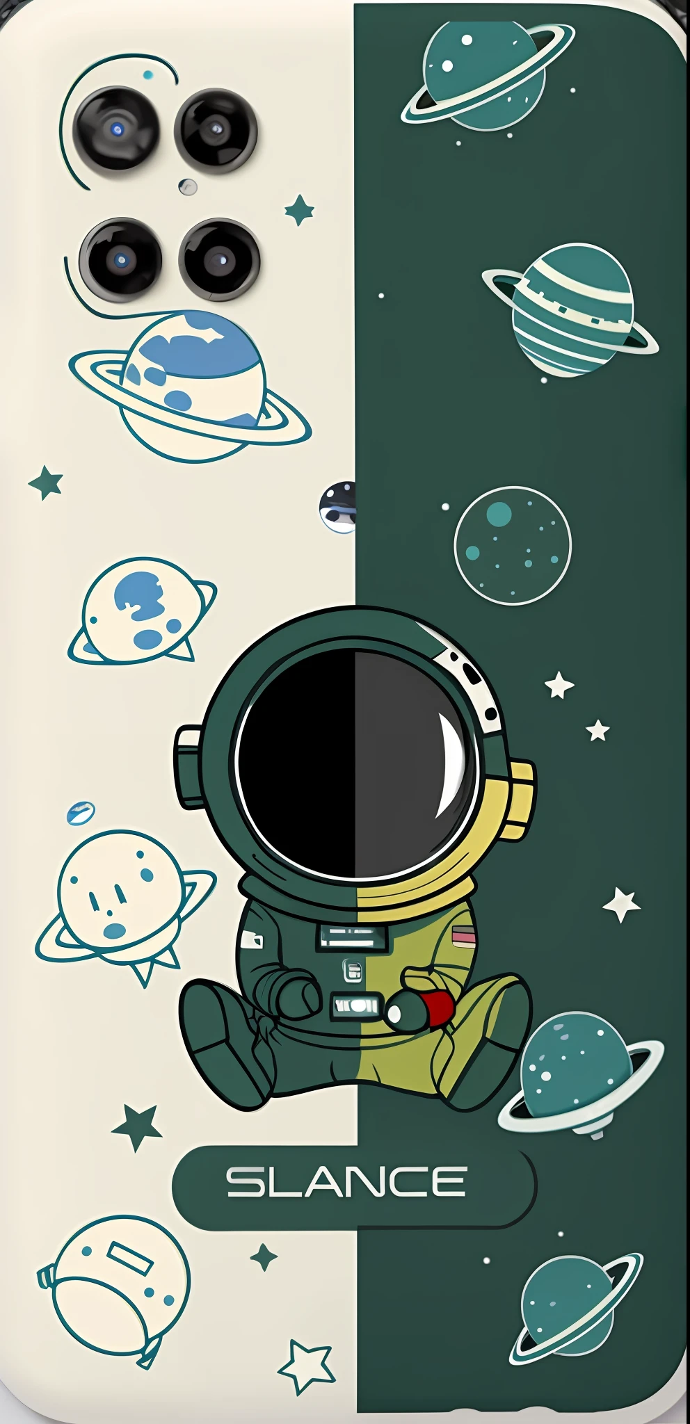 a close up of a phone case with an astronaut on it, lonely astronaut, astronaut, detailed astronaut, space, astronaut lost in liminal space, cell cover style, cute astronaut sticker art, outer space, spacesuit, space themed, in space, liminal space in outer space!!!, astronaut below, space theme, outerspace, space color scheme, space colors --auto --s2