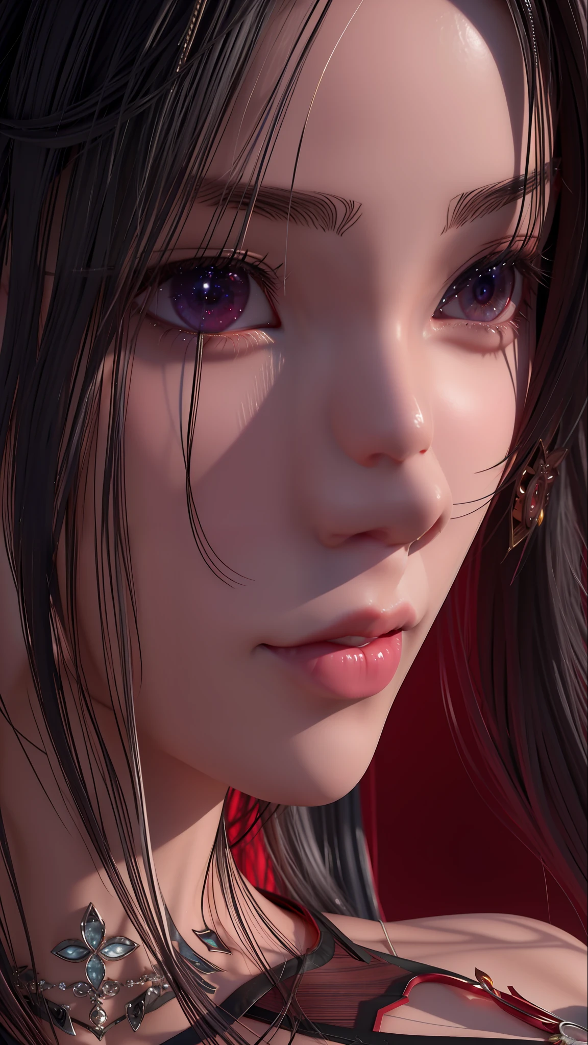 Have a woman with tattoo and red light on her chest, 3D anime realistic, beautiful anime face, smooth anime CG art, 3d anime girl, stunning anime face portrait, beautiful anime woman, beautiful and attractive anime woman, seductive Lockhart portrait, beautiful avatar picture, realistic anime 3D style, realistic anime girl rendering