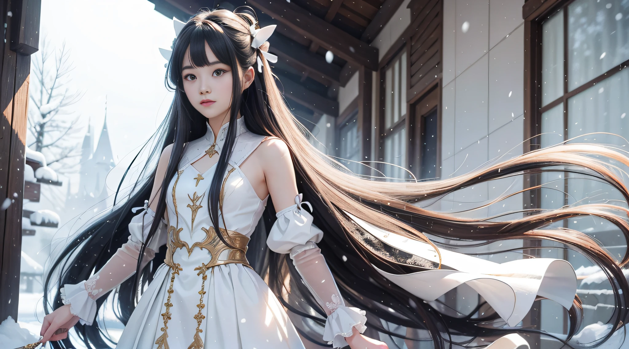 Long hair like snow appears in Guwiz art, bows dot his hair, nuanced style, by Yuyu wanders in the picture, delicate Yu, soft tones, as if the champion of the whole competition - Pixiv from YKDBOOM.