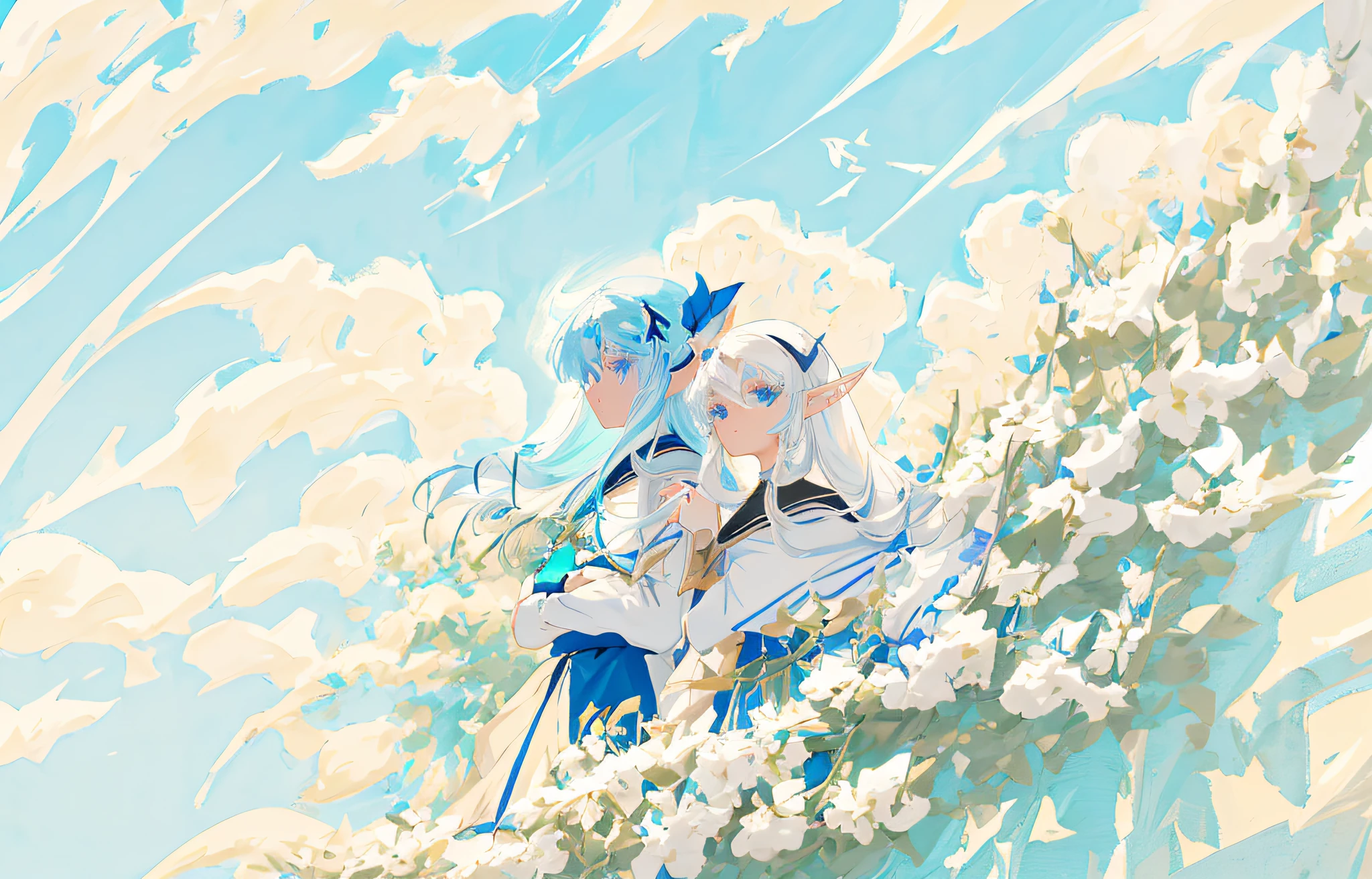 anime girl with blue eyes and white hair with a white background, elf girl, flat anime style shading, blue elf, made with anime painter studio, anime stylized, portrait of an elf, lalafell, painted in anime painter studio, portrait of very beautiful elf, a portrait of an elf, stylized anime, in an anime style, an elf