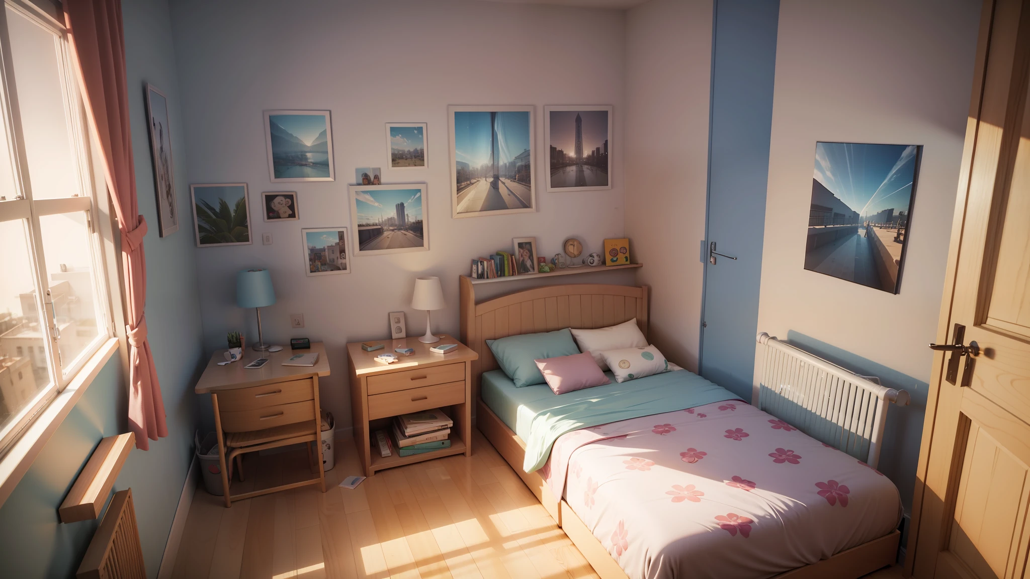3D cartoon, bedroom of a young Brazilian boy, unmade bed, a chair facing the window, 4K --auto --s2