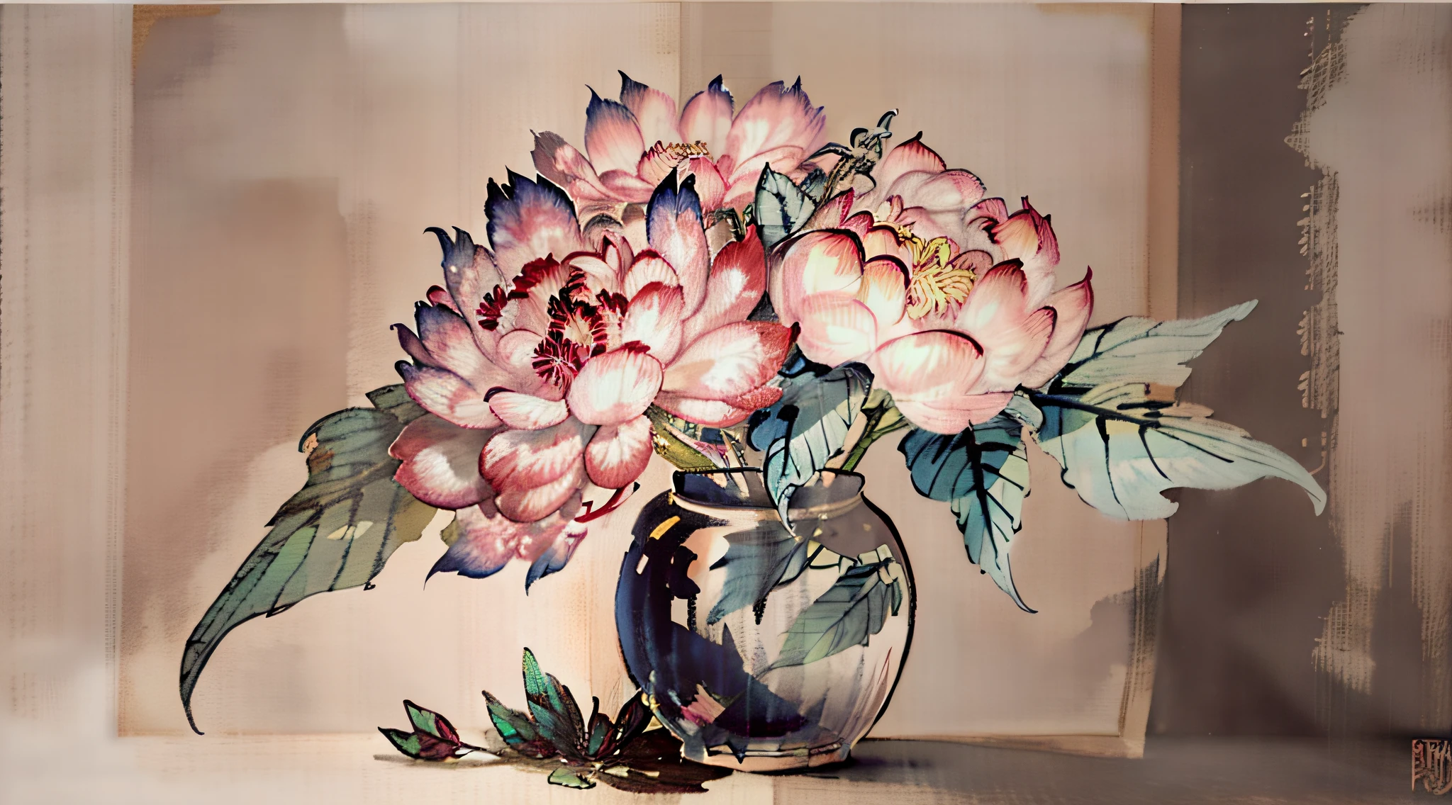 Chinese painting, peony, butterfly