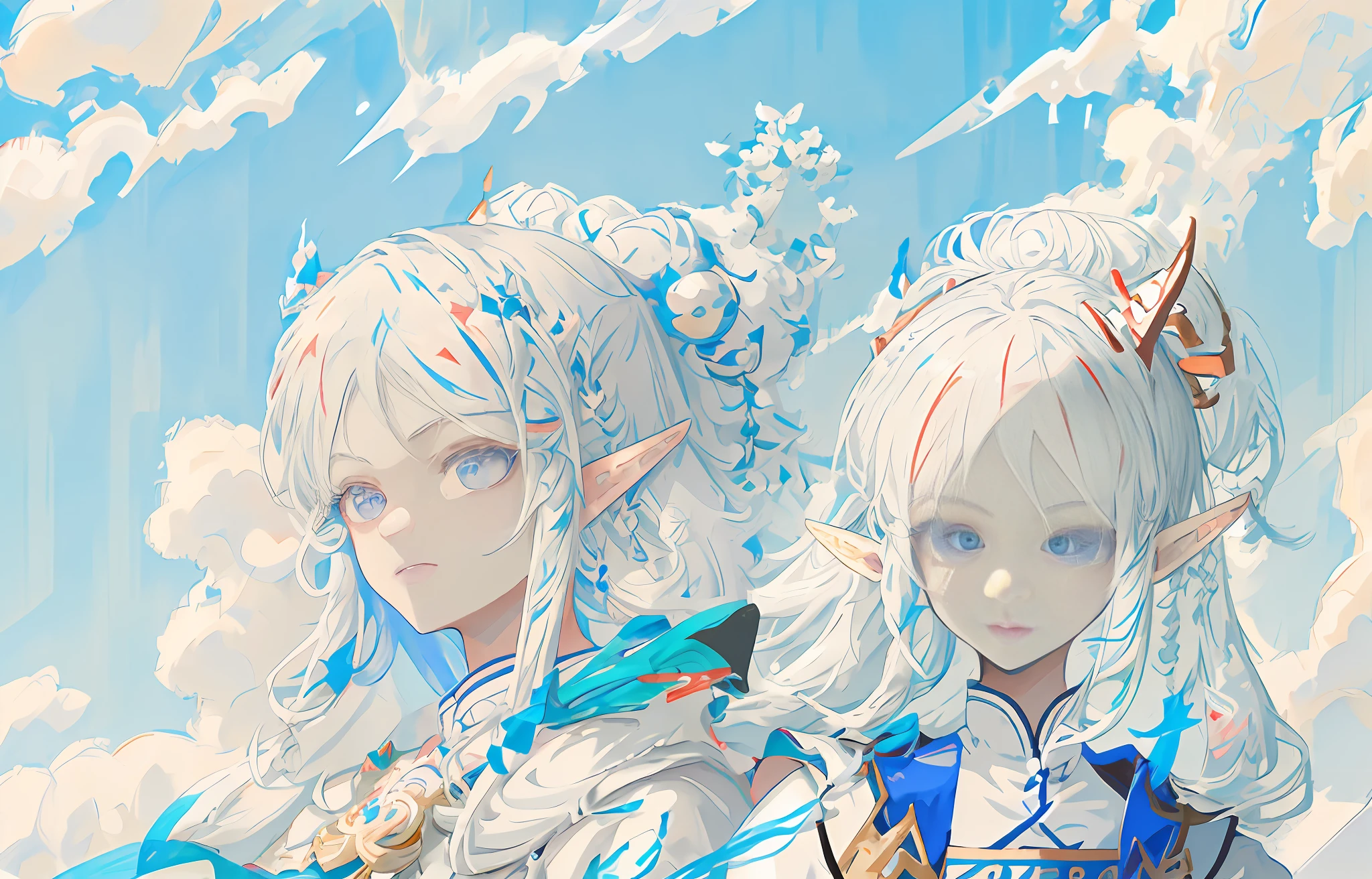 anime girl with blue eyes and white hair with a white background, elf girl, flat anime style shading, blue elf, made with anime painter studio, anime stylized, portrait of an elf, lalafell, painted in anime painter studio, portrait of very beautiful elf, a portrait of an elf, stylized anime, in an anime style, an elf