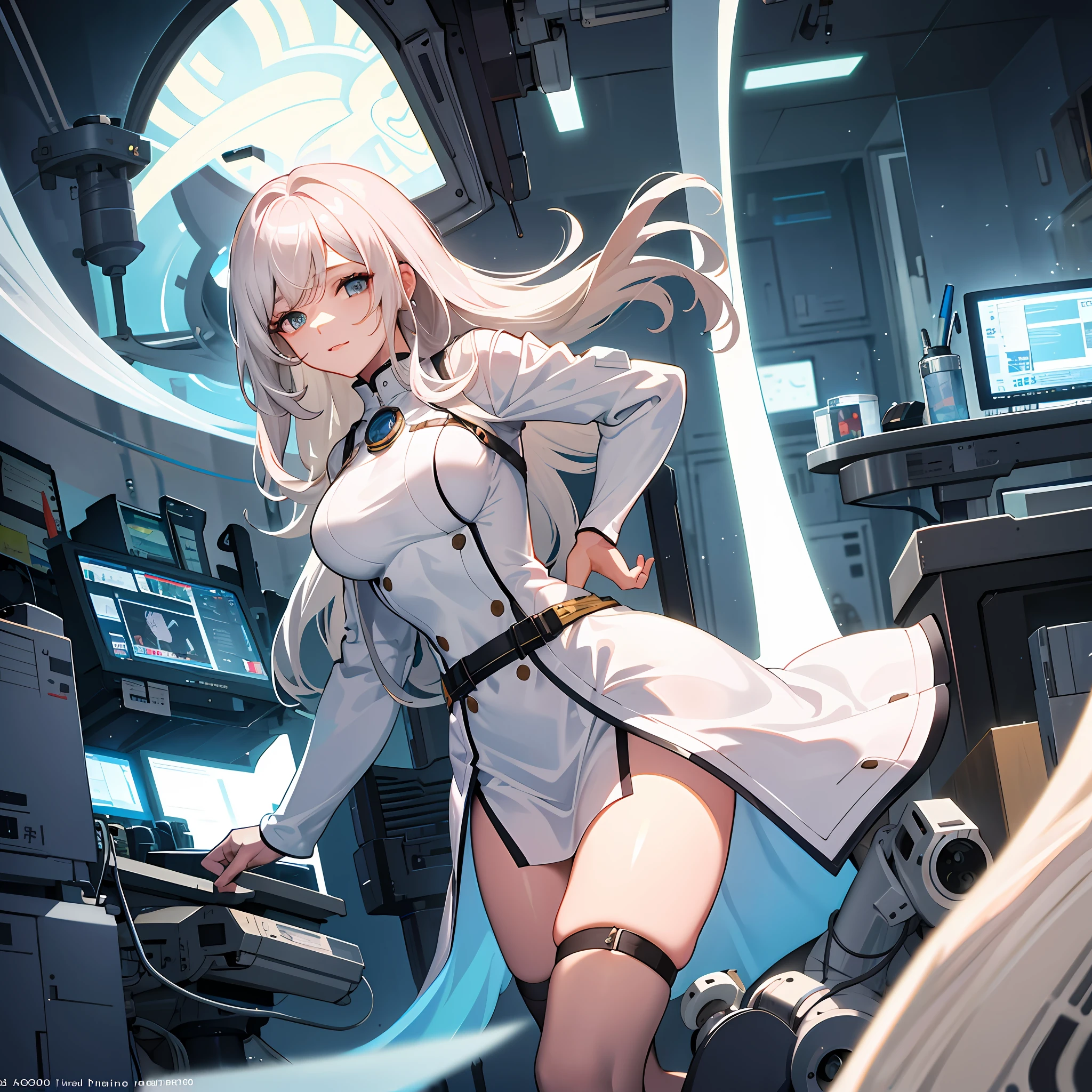 masterpiece,official art,8k, masterpiece, best quality, highly detailed,
In this scene, a mature woman stands before us, dressed in a crisp, white lab coat. Her long hair cascades down her back in loose waves, framing her gentle face. She looks at ease, her lips curved into a soft smile as she goes about her work. The room around her is filled with scientific equipment and machines, all carefully arranged and maintained. Despite the complexity of her surroundings, the woman seems wholly comfortable and confident, moving with a grace and ease that speaks to her years of experience. Her eyes sparkle with intelligence and kindness, making it clear that she is not only skilled in her work, but also deeply passionate about it. As she works, she seems to radiate an aura of calm and serenity, as if she is in complete control of the world around her.
The mature woman, white lab coat, long hair, gentle face, ease, soft smile, scientific equipment, machines, comfort, confidence, grace, experience, intelligence, kindness, passion, aura, calm, serenity, control.