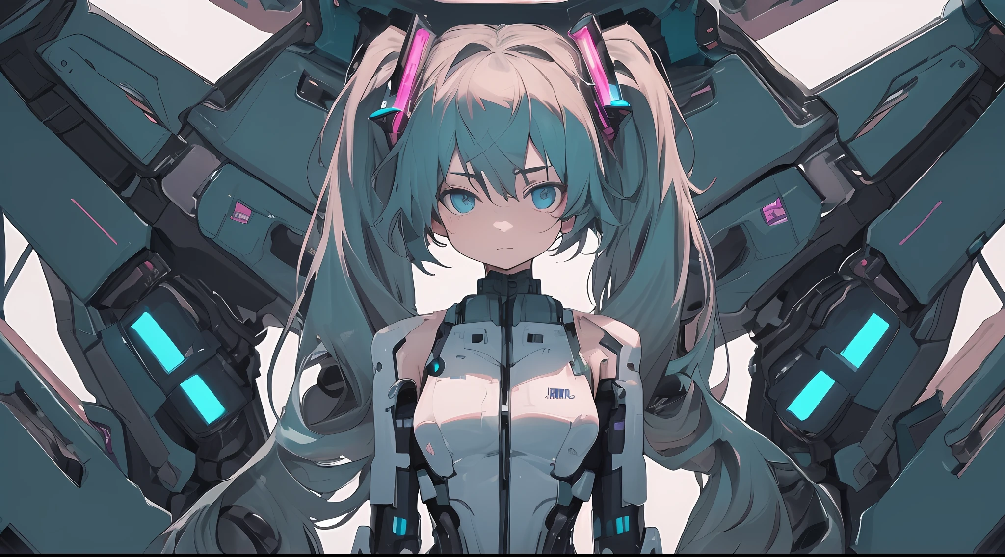 Best Quality, (Masterpiece: 1.5), (Ultra Detailed), (High Quality: 1.3), (High Resolution), Hatsune Miku, Science fiction, Mecha, Long hair, Science fiction, Solo, Blue eyes, Tits, Realistic, Brunet, .
