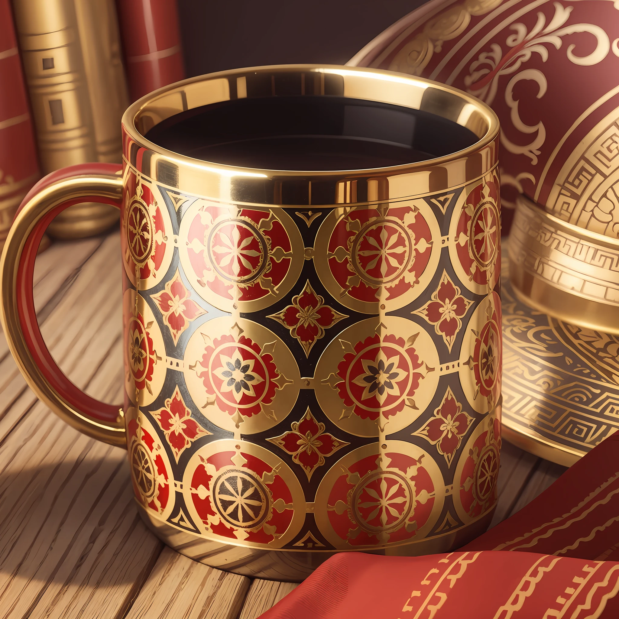Mug, red and gold background, Potala Palace motif --auto --s2