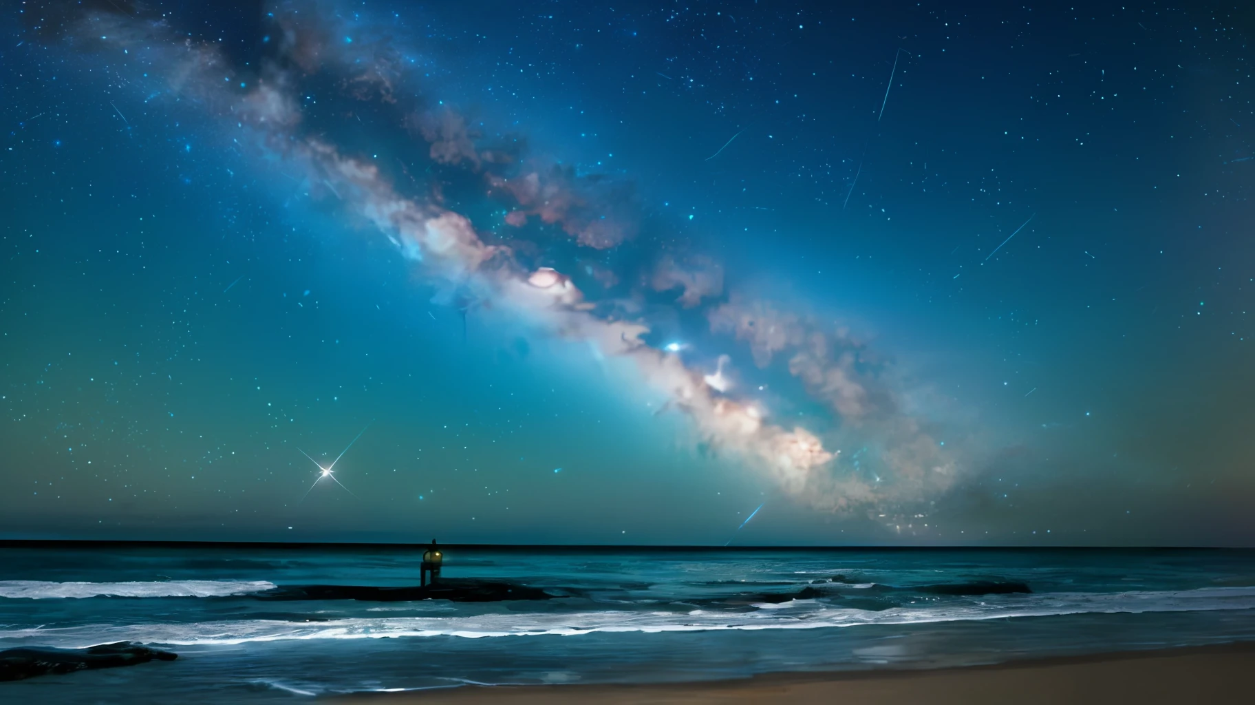 Milky Way in Ocean and Beach at night, Milky Way light, Milky Way, Galaxy in the sky, Milky Way, spectacular Milky Way, galaxy, Milky Way in the sky, Night sky is the sea, Arched Milky Way, Milky Way, Sky with Milky Way, Close to a galaxy, Starry Sky 8 K, Ocean pattern and night sky, shooting stars