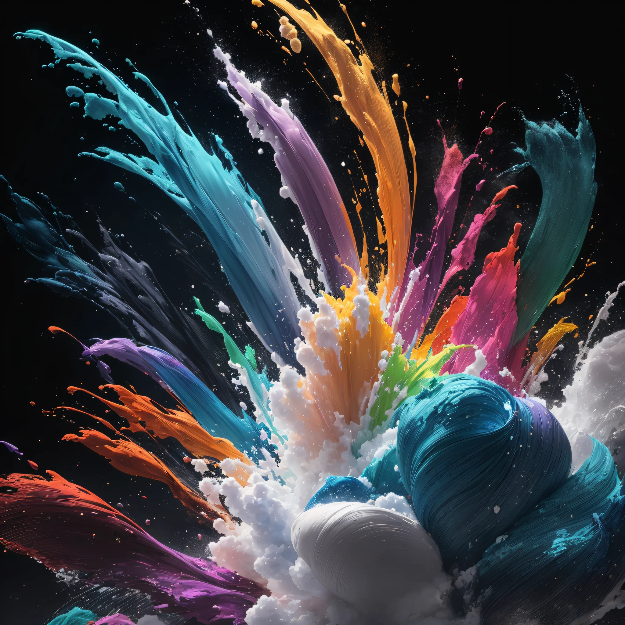 Capture a high-speed photograph of frozen paint in mid-flight using a fast shutter speed, creating an explosion of vibrant colors that appear to be caught in motion. Use color theory by picking complementary color combinations to create a visually stunning composition. --auto --s2