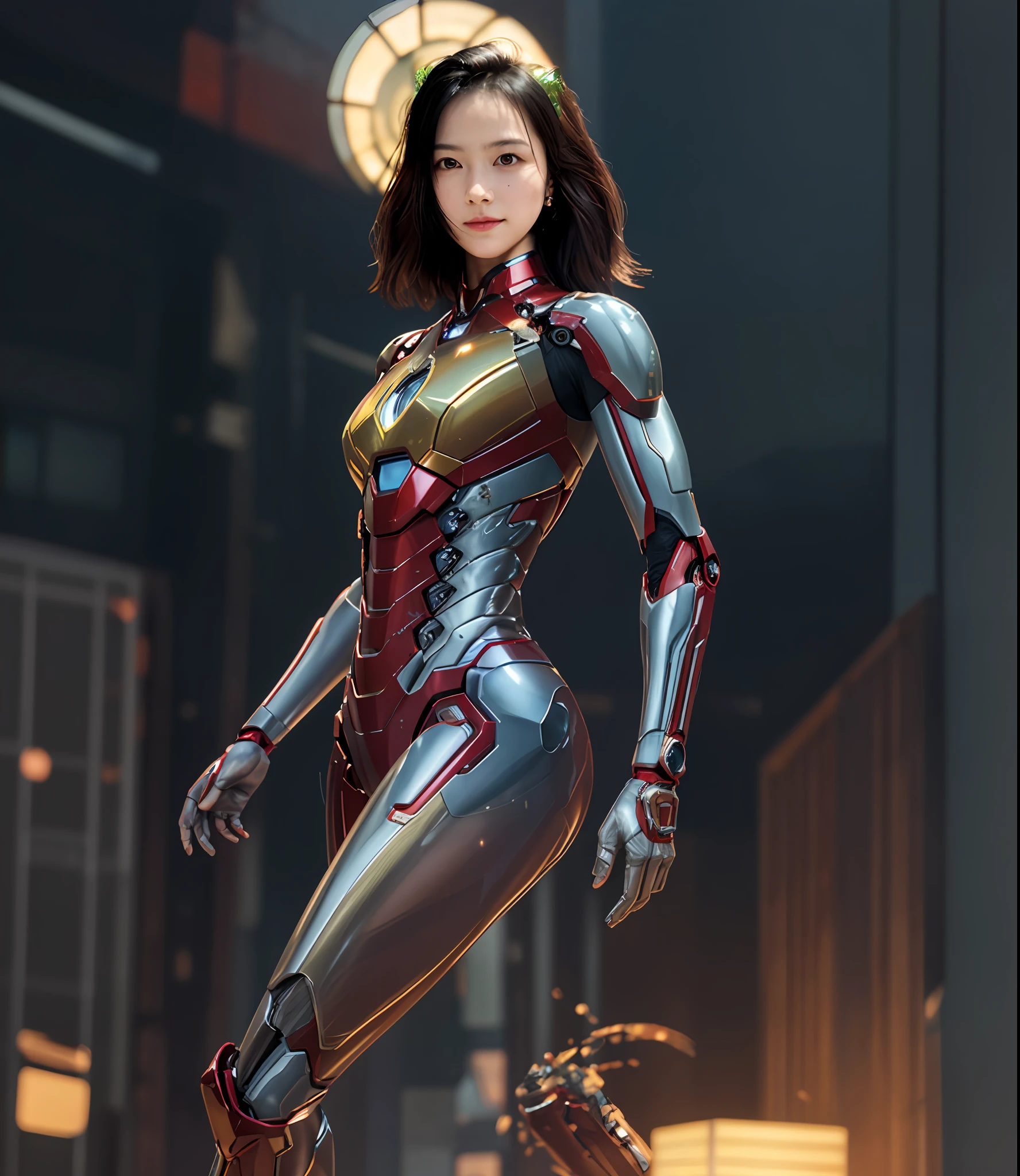 RAW, Masterpiece, Super Fine Photo, Best Quality, Ultra High Resolution, Photorealistic Photorealism, Sunlight, Full Body Portrait, Amazing Beauty, Dynamic Pose, (seen from the side), Chest Transparent, Thigh Transparent, She Wears Futuristic Iron Man Mech, Red and Gold Color Scheme, Detailed Face, Detailed Complex Busy Background, Messy, Gorgeous, Milky White, Highly Detailed Skin, Realistic Skin Details, Visible Pores, Sharp Focus, Volumetric Fog, 8K UHD, DSLR Camera, High Quality, Film grain, fair skin, photorealism, lomography, sprawling metropolis in futuristic dystopia, seen from below, translucent