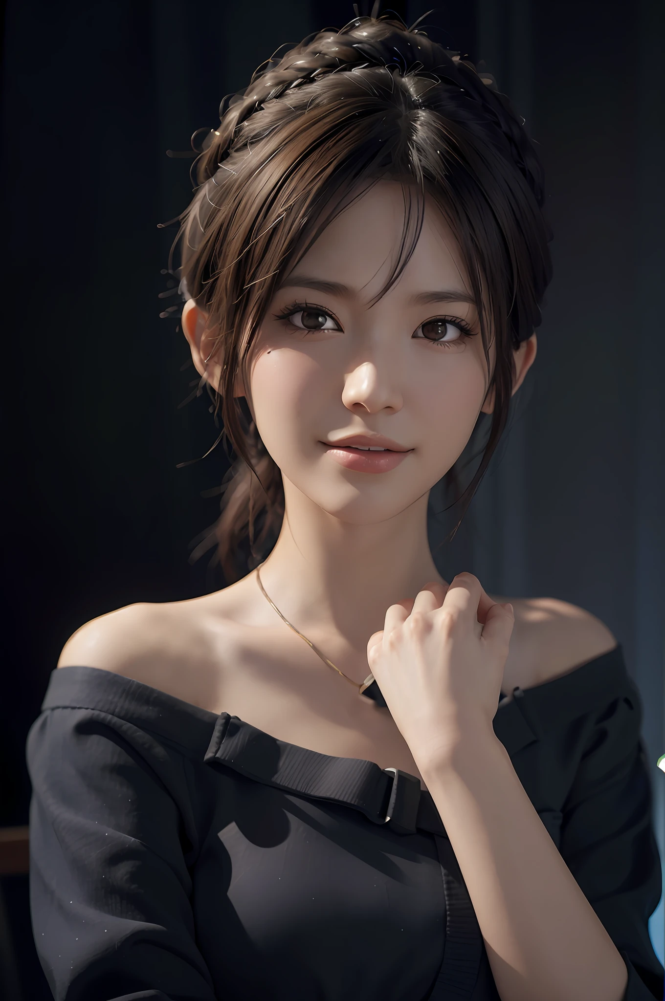 araffe asian woman with a black top and a necklace, soft portrait shot 8 k, 8k portrait render, 8k artgerm bokeh, photorealistic anime girl render, smooth anime cg art, 3 d anime realistic, 3 d render character art 8 k, trending on cgstation, realistic anime 3 d style, [ 4 k photorealism ]!!
