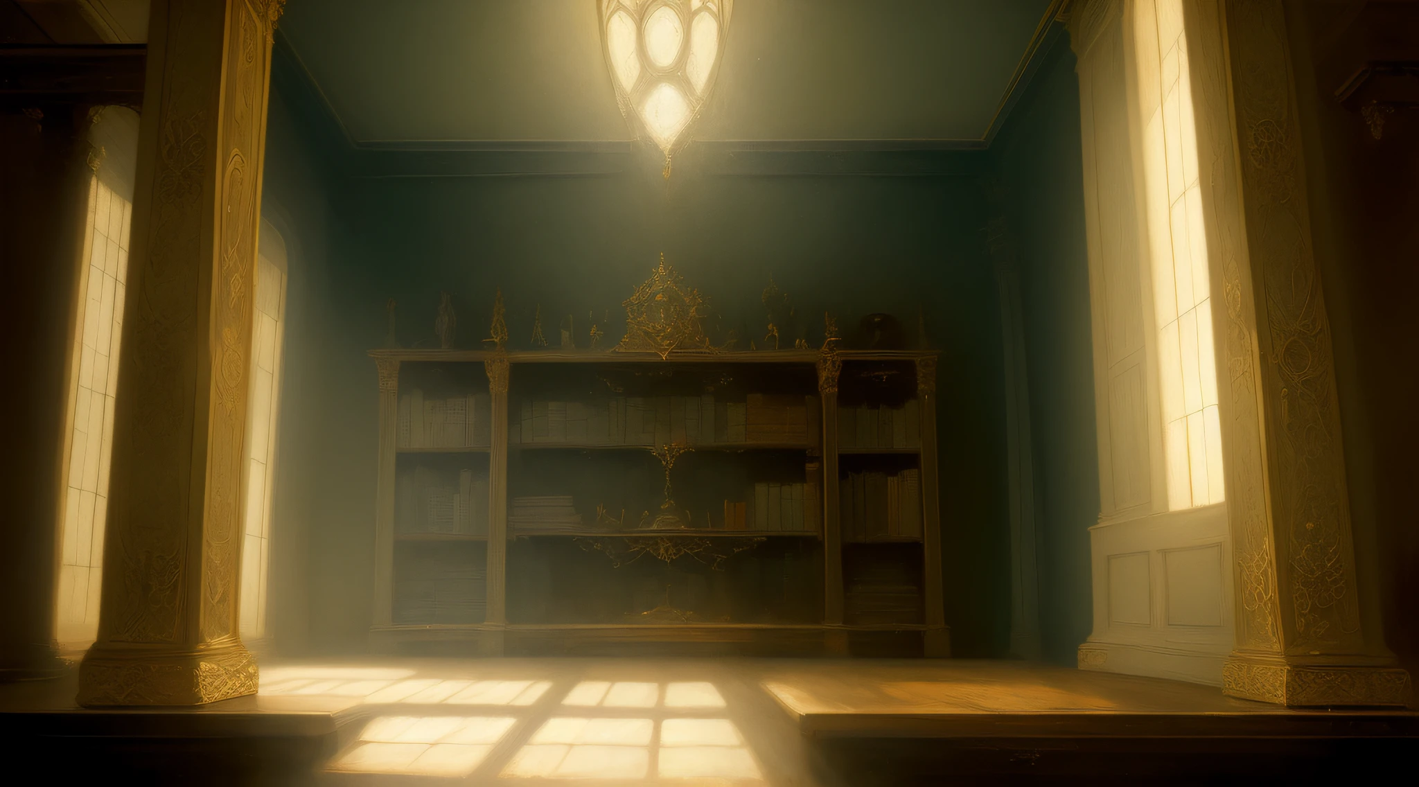 ((Best quality)), ((masterpiece)), ((realistic)), A dusty, old library shelf with soft, ethereal glow, revealing a magical book filled with enigmatic secrets. The scene is set in a dimly lit room with rays of light streaming through the window, painted in high definition and intricate detail. The artwork is created in the style of surrealism by the renowned artist Salvador Dali. The medium used is oil on canvas, showcasing muted tones with pops of vibrant colors. It is a still life that evokes a sense of mystery and awe. on eye level, scenic, masterpiece.