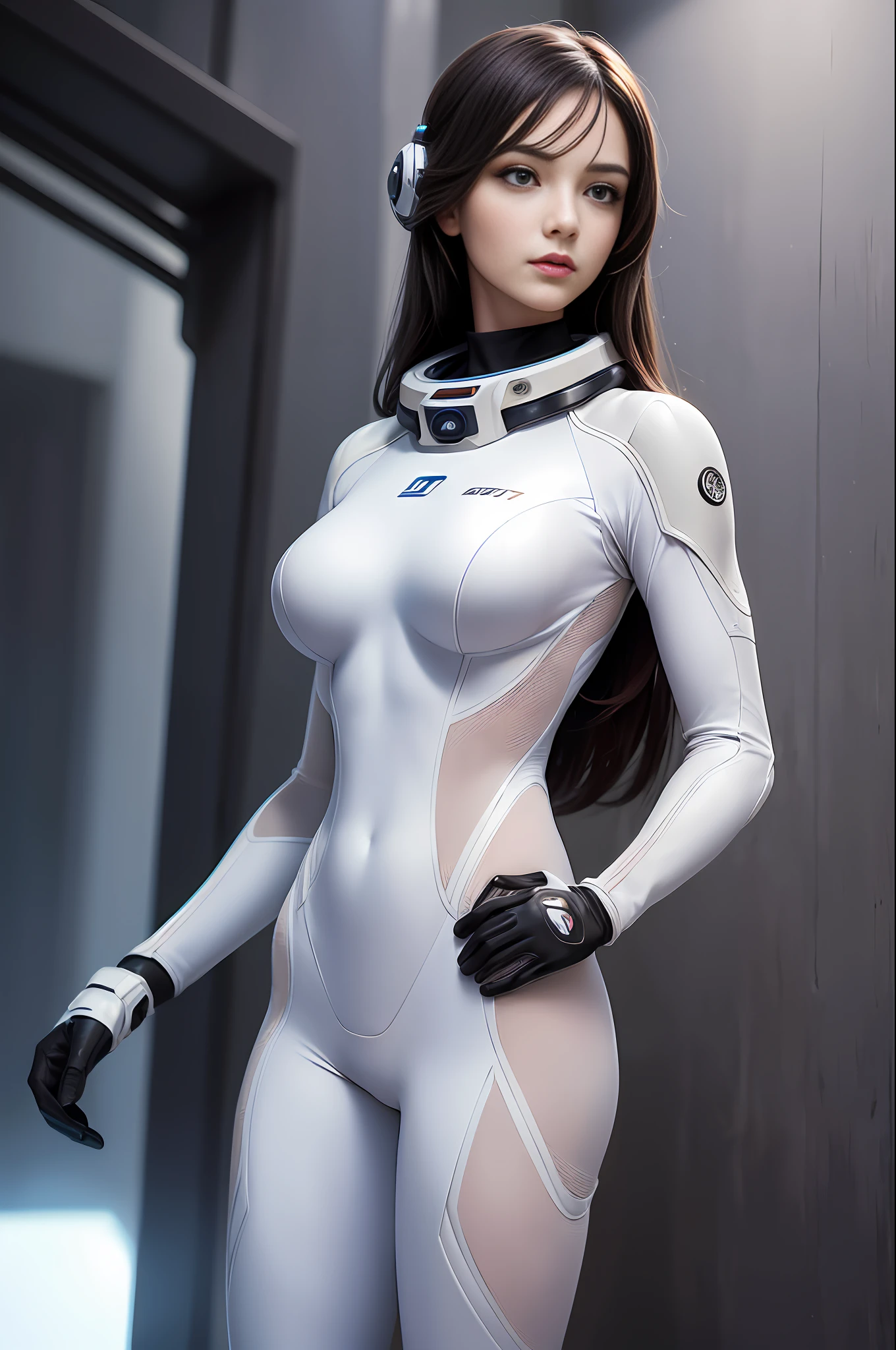 Full body photo, photo, best quality, masterpiece, portrait (20 year old woman:1.2), sexy, (__advanced-sci-fi-locations__:1.3), (__advanced-sci-fi-spacesuit-II__:1.3), (beautiful eyes: 1.3), (ultra-detailed face: 1.2), (looking at the camera: 1.1), simulation, masterpiece, (detailed facial features: 1.1), (slim body: 1.4), detailed texture, Fabric, Film Lighting, Senior Artist Photographer,