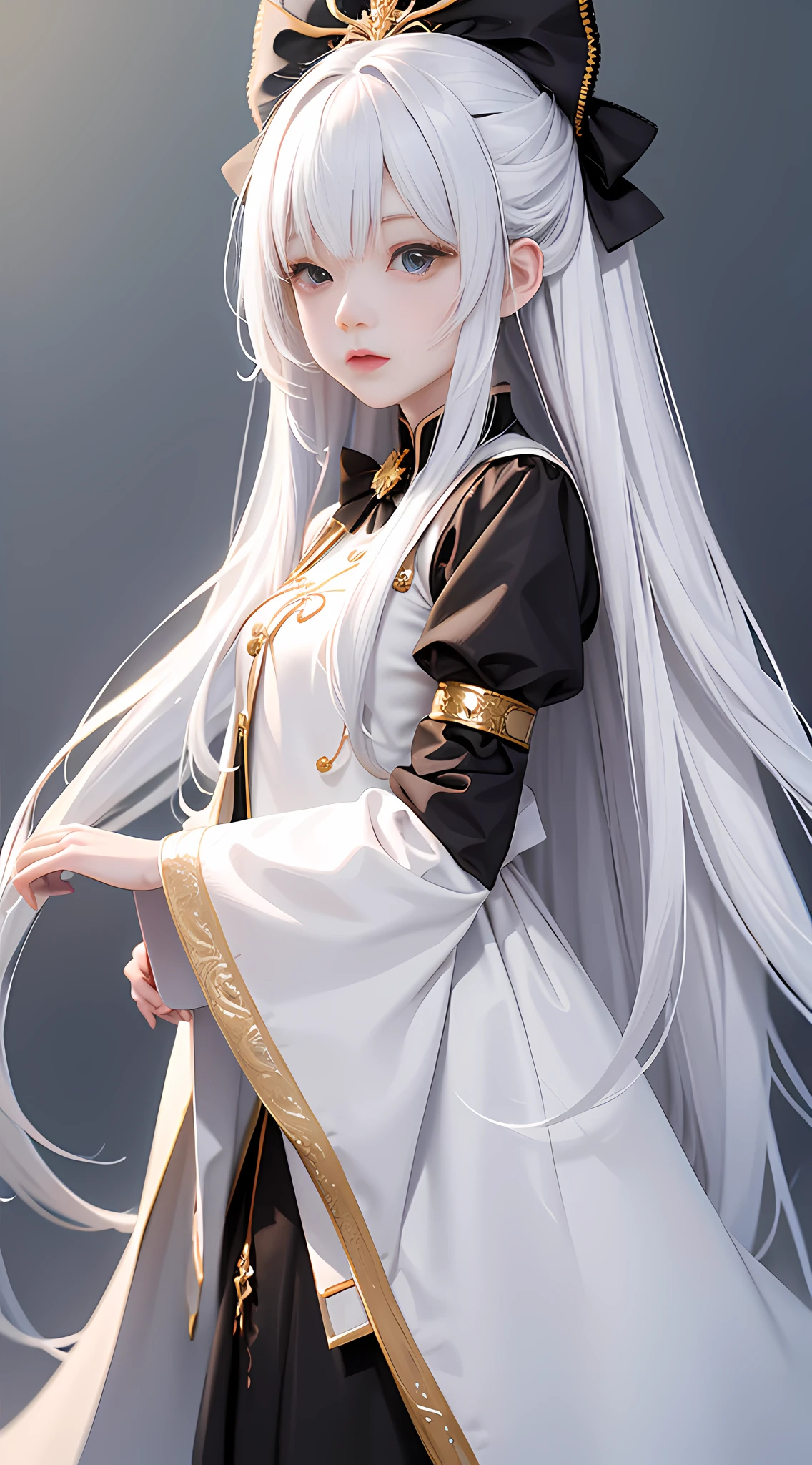 Long hair like snow appears in Gurwiz art, bows dot his hair, nuanced style, by Yuyu wanders in the picture, delicate Yu, soft tones, like the champion of the competition, perfect body proportions. - Pixiv from YKDBOOM.