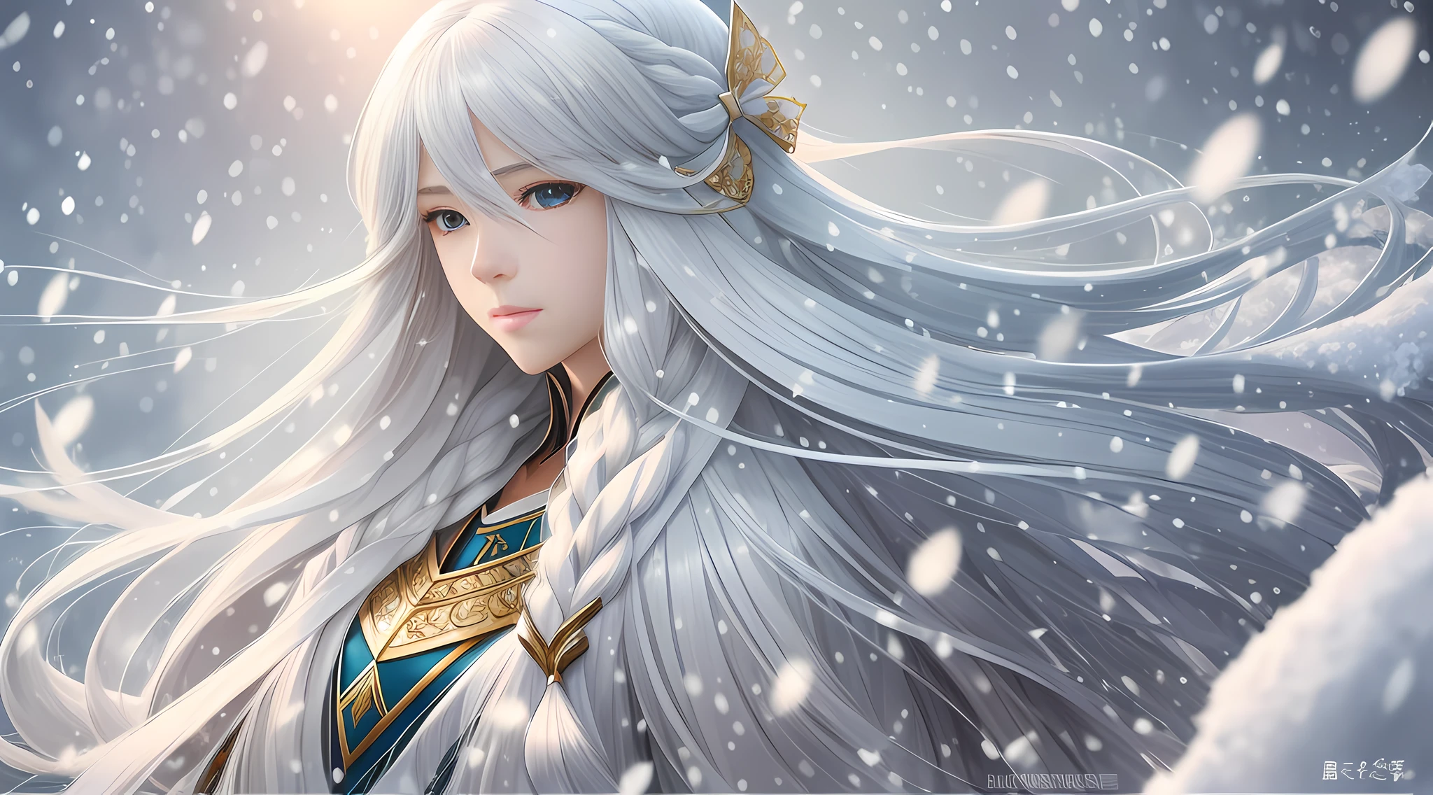 Long hair like snow appears in Güwetz art, bows dot his hair, nuanced style, by Yuyu wanders in the picture, delicate Yu, soft tones, as if the champion of the whole game, perfect body proportions, realistic. - Pixiv from YKDBOOM.