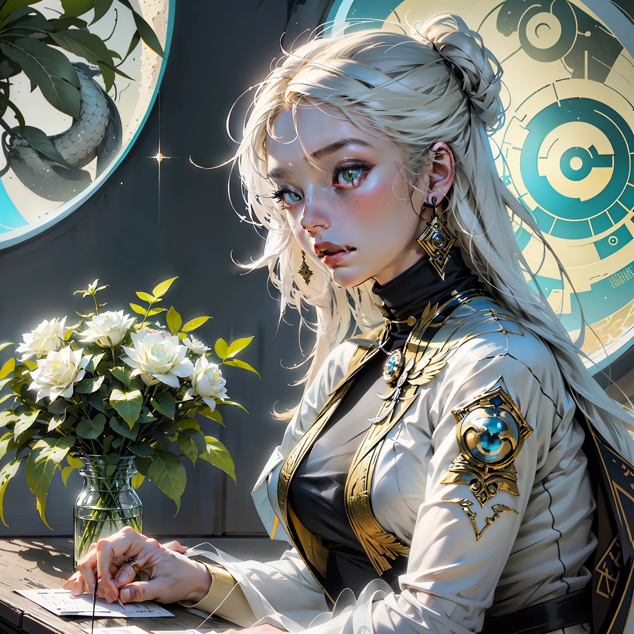 illustration, poster design, perfume bottle, silk white rose, plant,
There was a drizzle outside the window, and a faint aroma filled the room
The girl is sitting at the table, focusing on the poster
On the table were her laptop and a pile of paper
There is an illustration hanging on the wall, painted in Chinese style, which looks unique
Her design was inspired by this illustration
The subject of this illustration is a bouquet of silky white roses growing in a leafy courtyard surrounded by various ferns, whose textures and shapes give a rich background and detail
Girls always like to look outward for inspiration
This time she found a great illustrator Victo Ngai, whose work is full of detail, and in some places even reaches the extreme detail of 8k, which is amazing
Girls always spend a lot of time admiring and studying his works, adoring and revering him
She wanted to design a series of posters in the style of Victo Ngai to show her admiration and respect for him
So she began to conceive, and she planned to add some common Victo Ngai elements to her work, such as hyper-detailed details, atmospheric perspective, natural lighting, etc
She wanted to fuse these elements into the Chinese-style picture to create a unique visual effect
She gazed at the bouquet of silky white roses and imagined the tall perfume bottle standing there, gently inserting the bouquet of flowers into the bottle
The various plants in the painting gently sway in the breeze, forming a harmonious composition
During the design process, she was very careful about every detail, and she made many modifications to each attempt to achieve the perfect result
In the end, her work was surprisingly good, garnering a lot of popularity and comments on social media, with people saying they closely resembled Victo Ngai's work
The girl deeply felt the charm of design, and at this moment, she fell deeply in love with this job
She looks forward to designing more imaginative pieces in the future tha