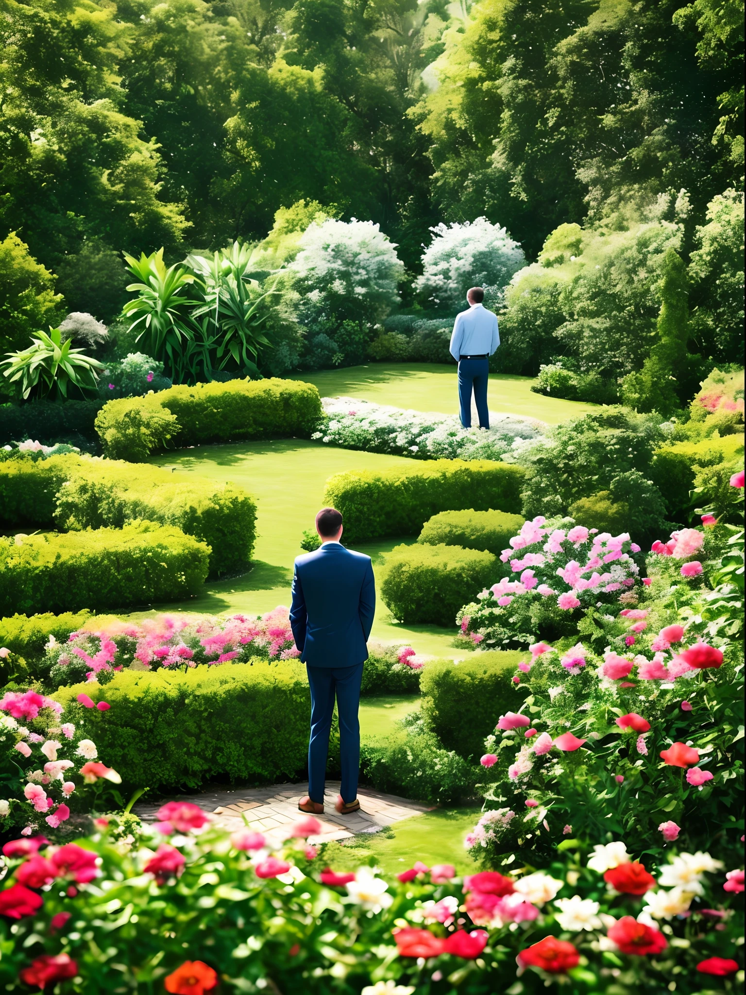 The break heart man standing position in garden with old memories