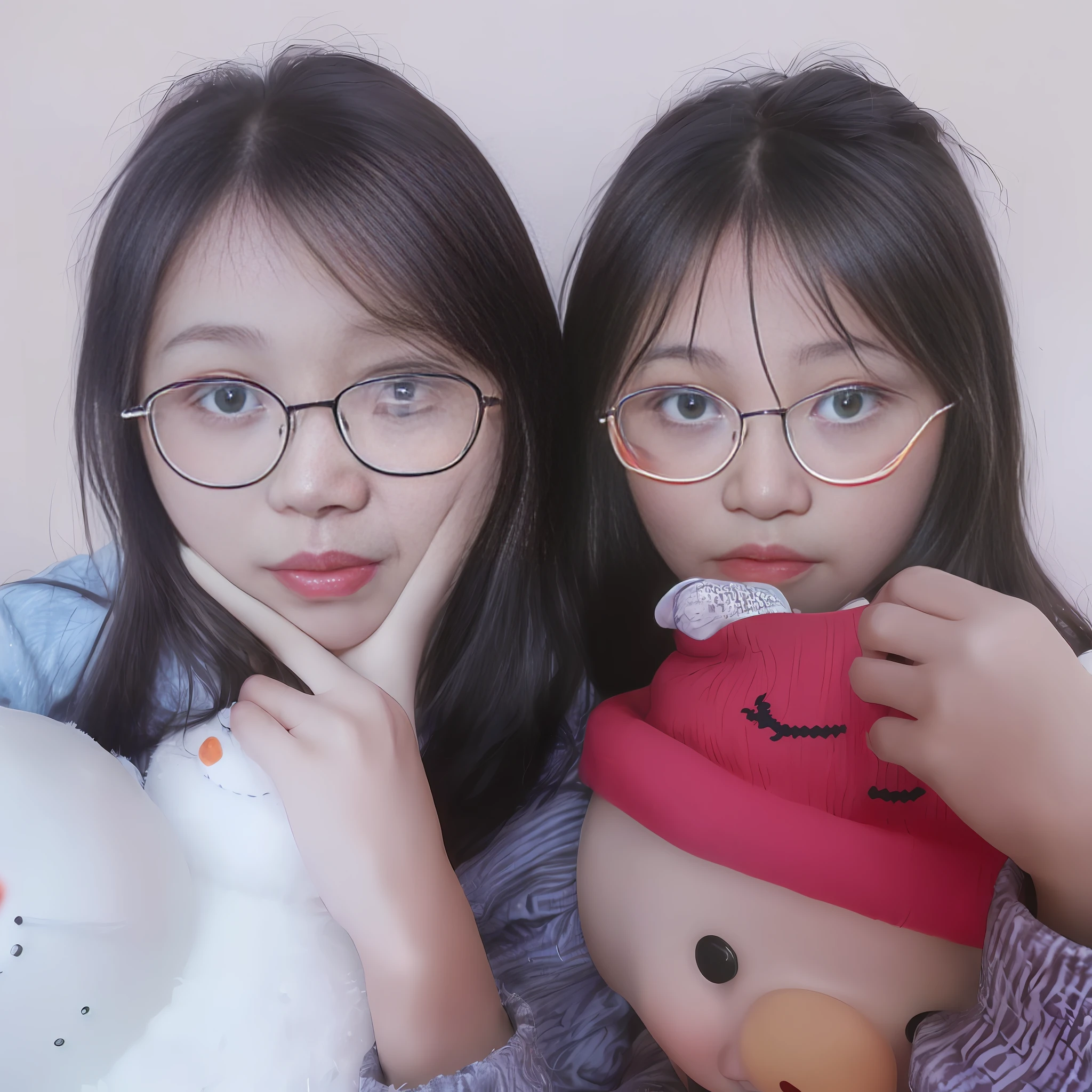 (Two women with glasses: 1.3, Snowman: 1.2, U U, Urzang, Nguyen cute vtuber, y2k cute clown: 1.4, avatar, profile picture, twins: 0.9, two cute core girls: 1.6, pose for a photo.)