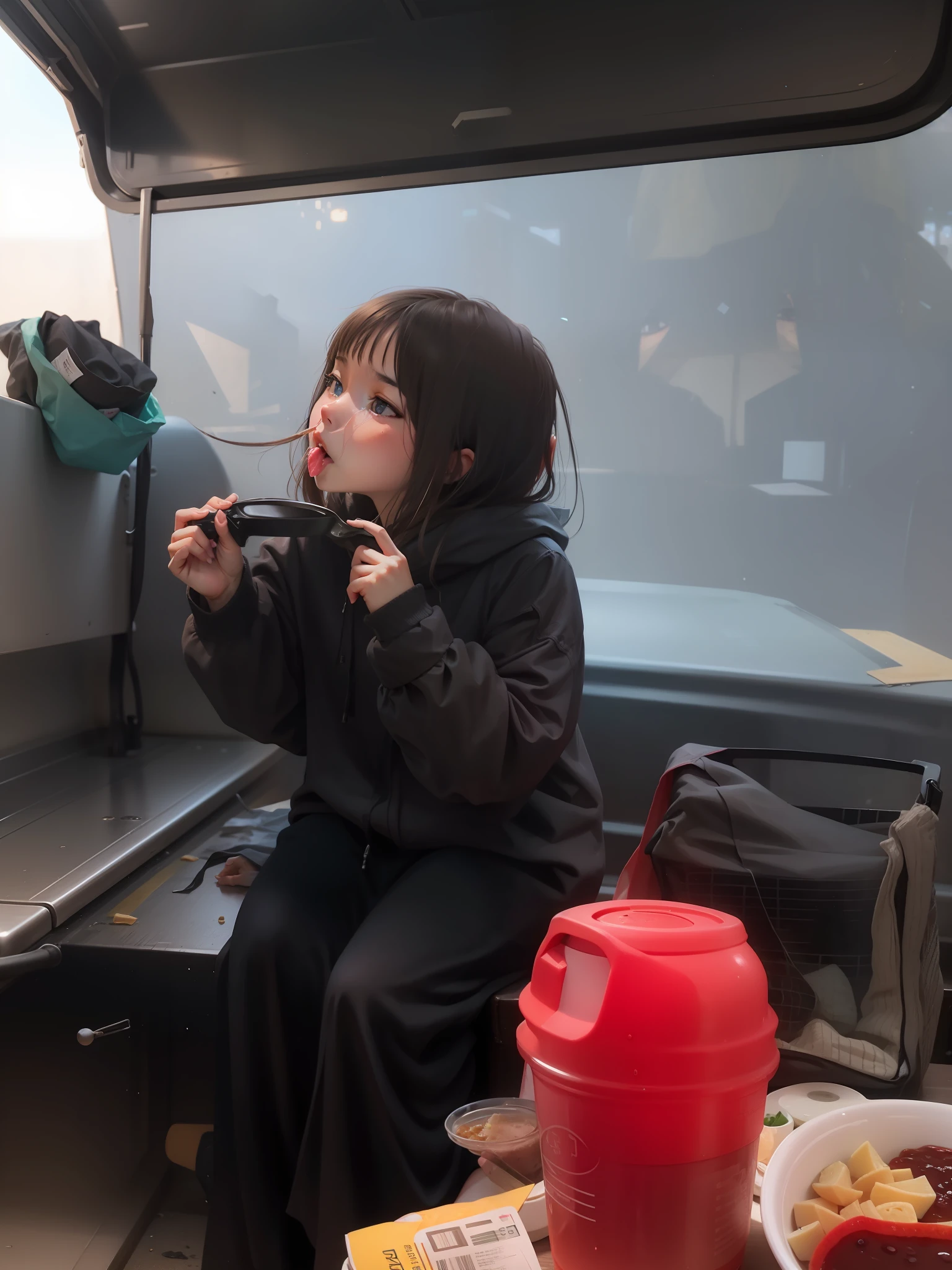 A girl is eating