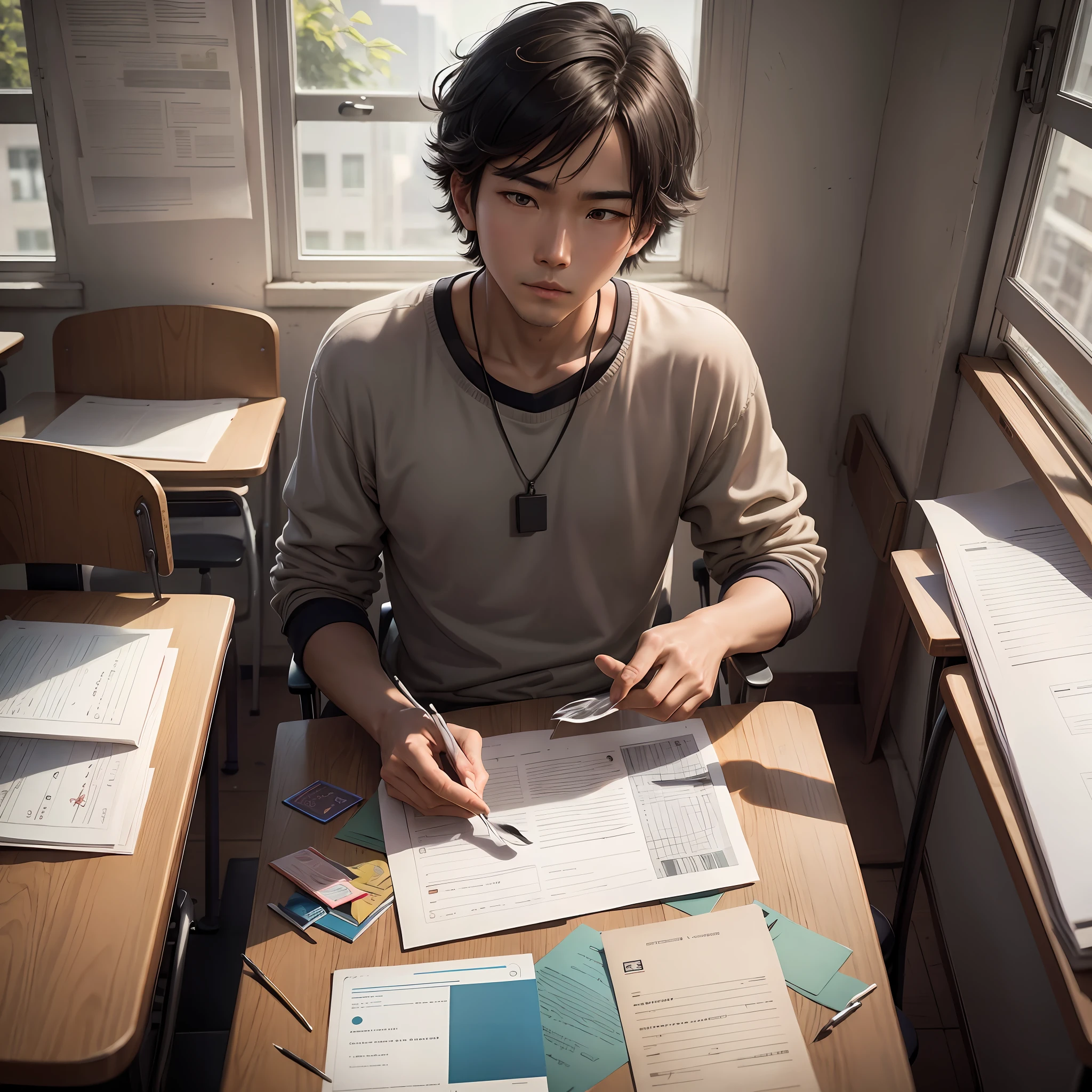 Xiao Ming sat on the square in front of the teaching building, holding the math book in his hand and pondering, looking at the five-star red flag in the distance, planning his future academic path, the clouds in the sky floated quietly, and a few birds flew in the air
