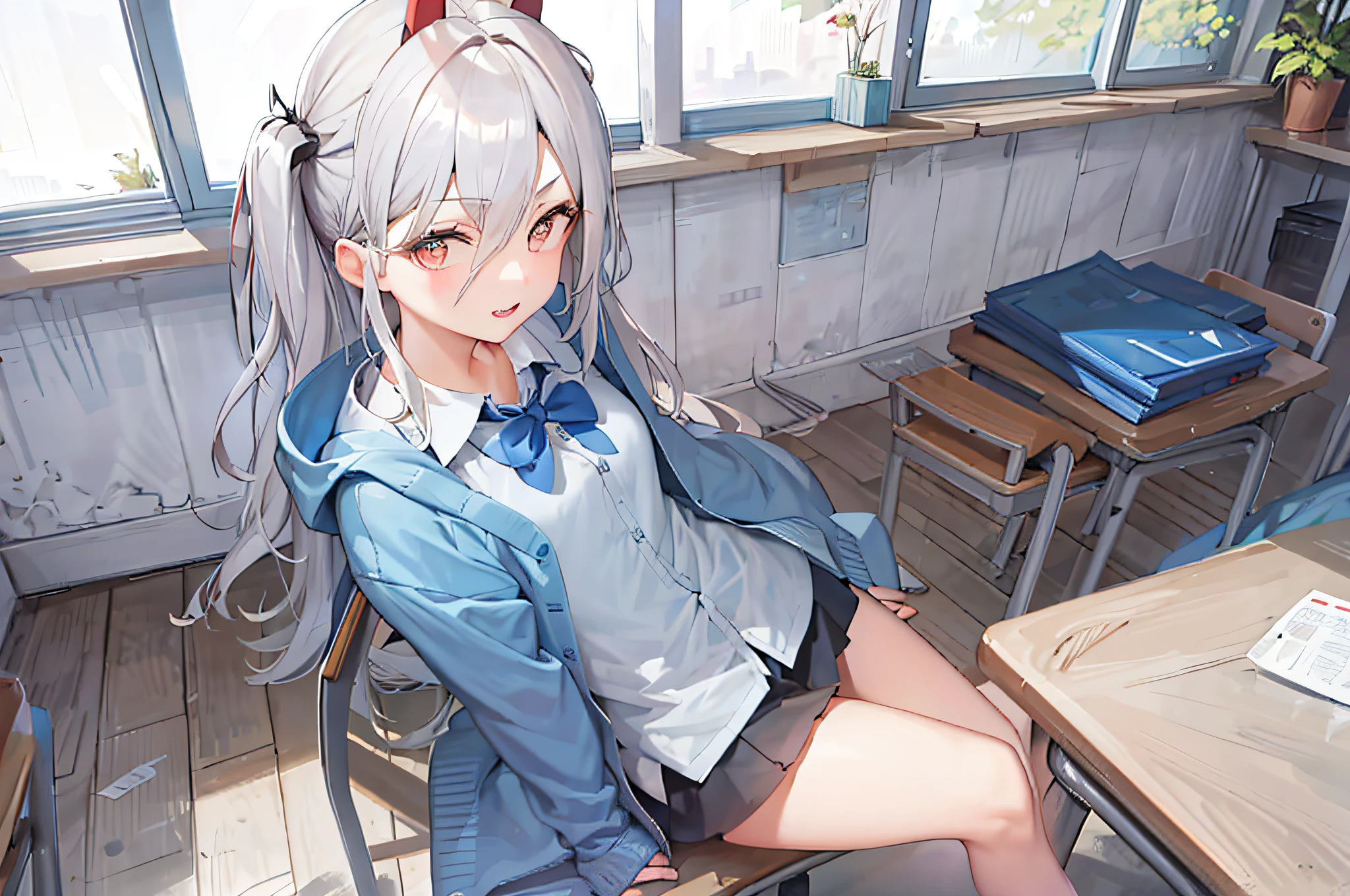 杰作, best quality, (1girl, solo), vr-yua, blue cardigan, classroom