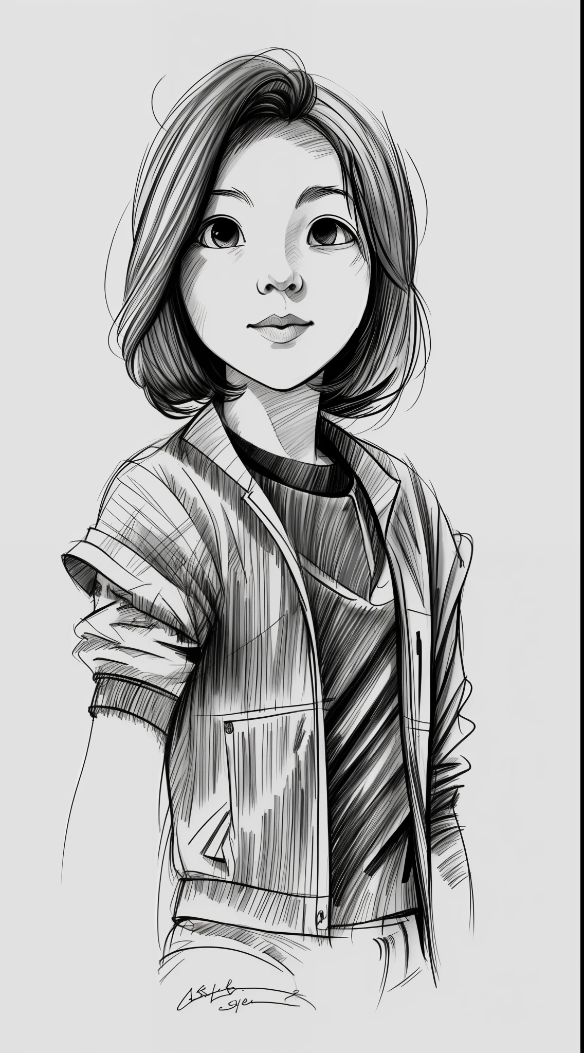A young, sketch artstyle, graycale, monochrome, ((solo)), best quality, 8k
