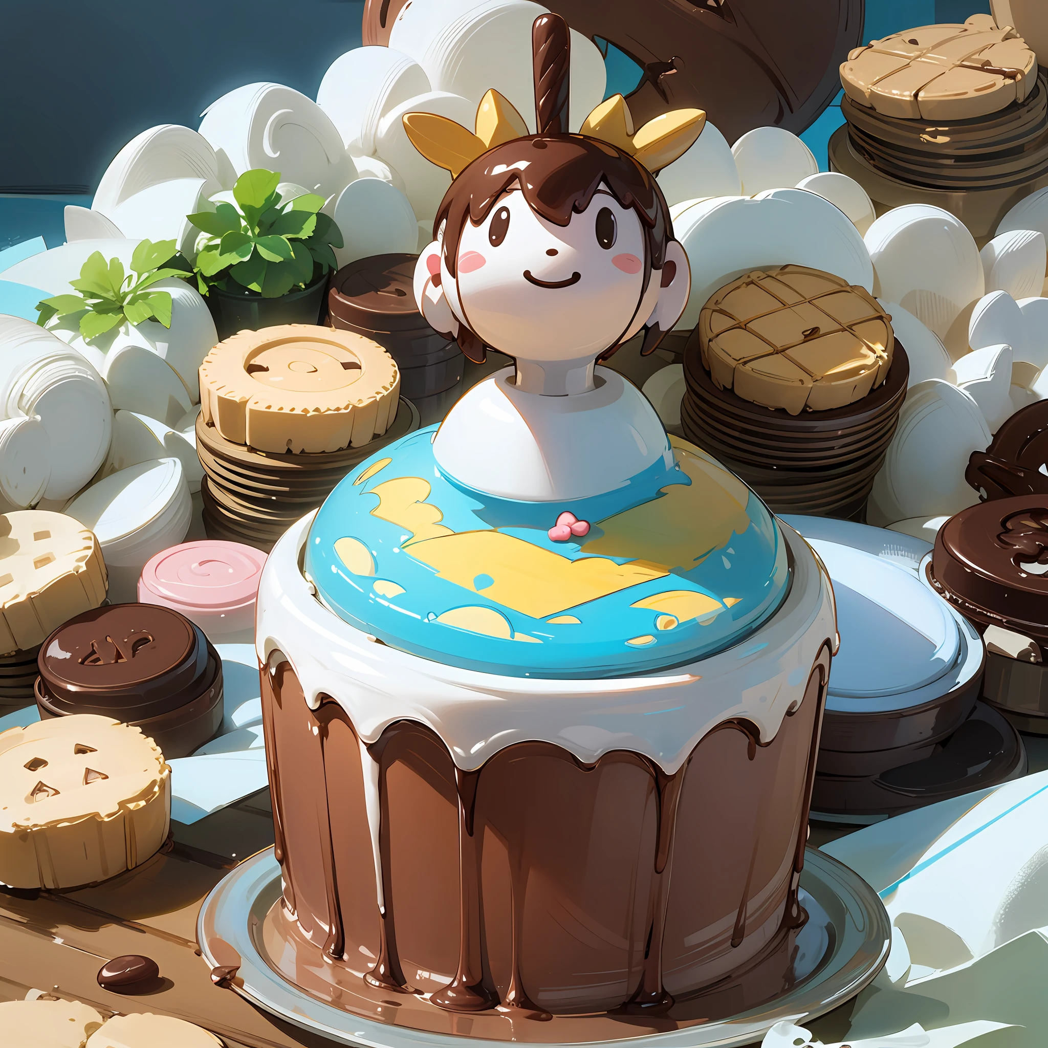 On a sunny day, there is an island in the vast sea, there is a candy house composed of ice cream, cream, chocolate, biscuits, and lollipops, the painting style is fresh and sweet, Morandi color, there is a small garden full of strawberry aroma, there is a chocolate fountain in the garden, 4K high quality, realistic cartoon, mysterious, high detail, the overall brighter --auto --s2