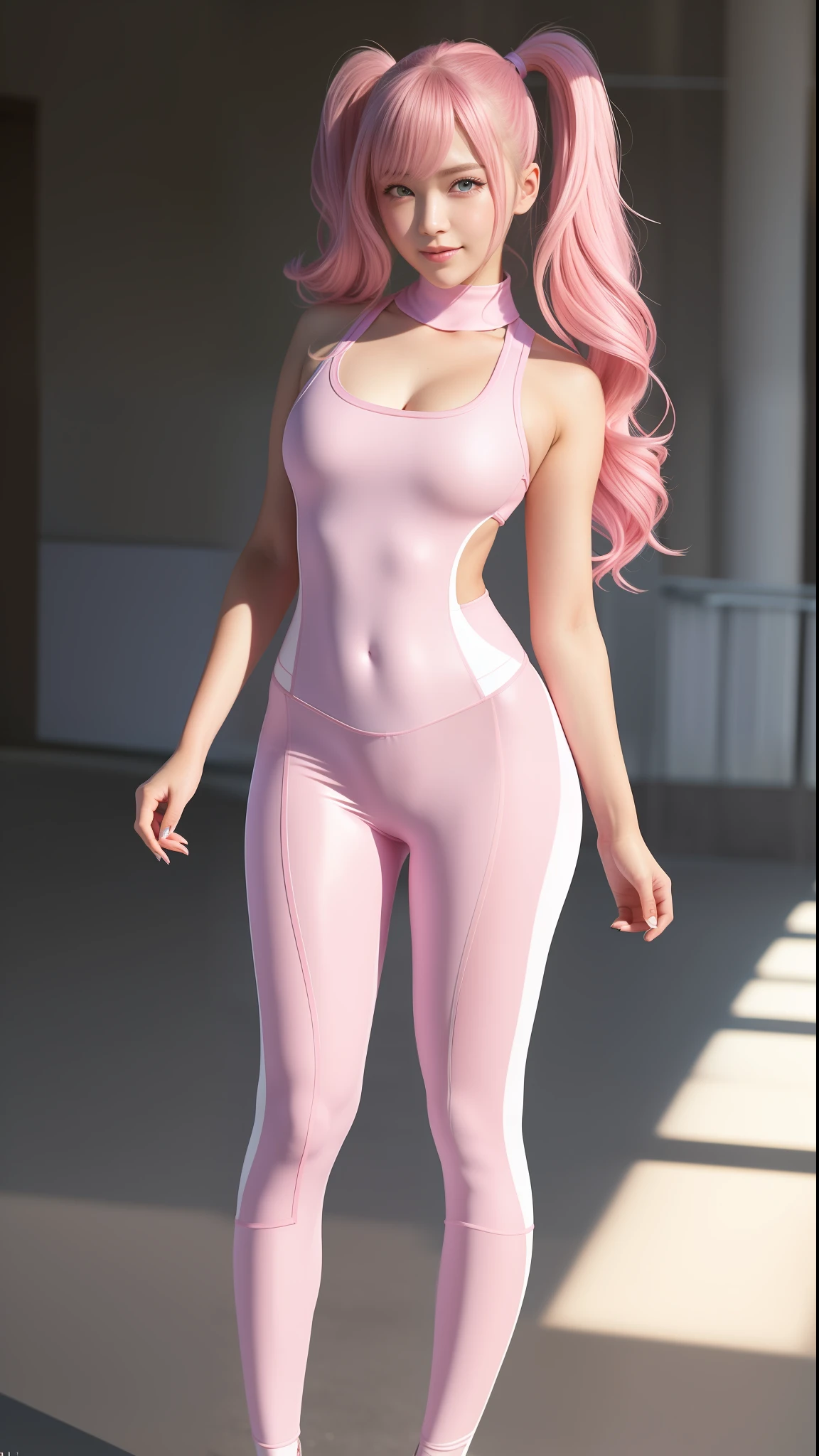 ulzzang-6500-v1.1,(Raw Photos:1.2),((Photorealistic:1.4)),Top Quality,Masterpiece, Illustration, Very delicate and beautiful, Highly detailed CG ,Unity,8k wallpaper, amazing, fine details, official art,highly detailed CG Unity 8k wallpaper,absurd, incredibly absurd, huge file size, ultra detail, high resolution, Beautiful Detailed Girl, Very Detailed Eyes and Face, Beautiful Detailed Eyes,Face Light,Movie Lighting,((Very Pink Tight Suit Clothes)),1 Girl,Full Body,Full Body Shot,Watch Viewer,((Light Pink Hair))、Red Eyes,((blissful))、Most Detailed Background, ((Student Uniform)), (Smile), (Smile), With Twin Tails,Longsword,************