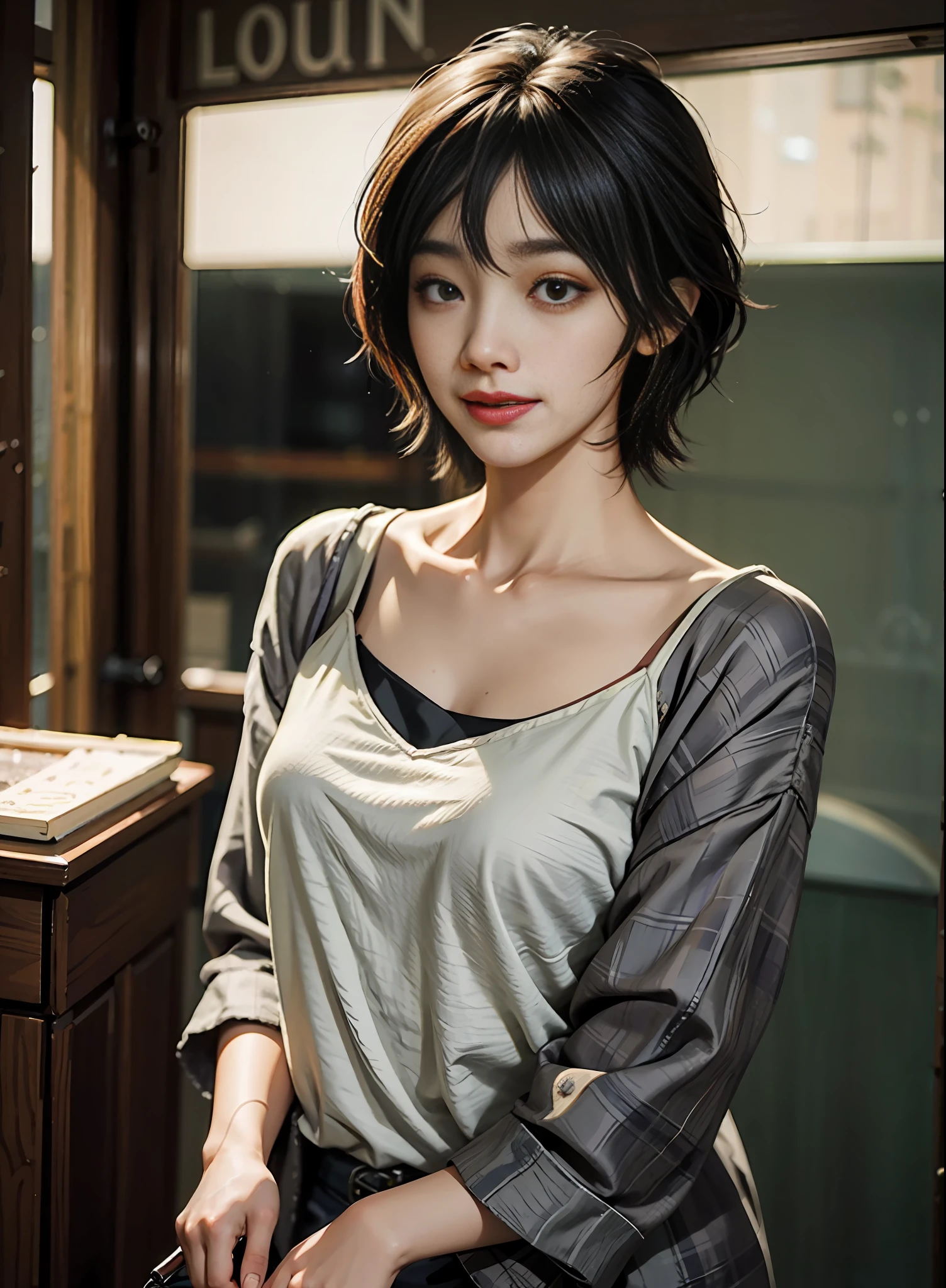 korean woman, (masterpiece, pretty person, polluted smile), virtual youtube, detailed skin texture, detailed cloth texture, beautifully detailed face, masterpiece, collarbone, (ULZZANG-6500-V1.1:0.4)