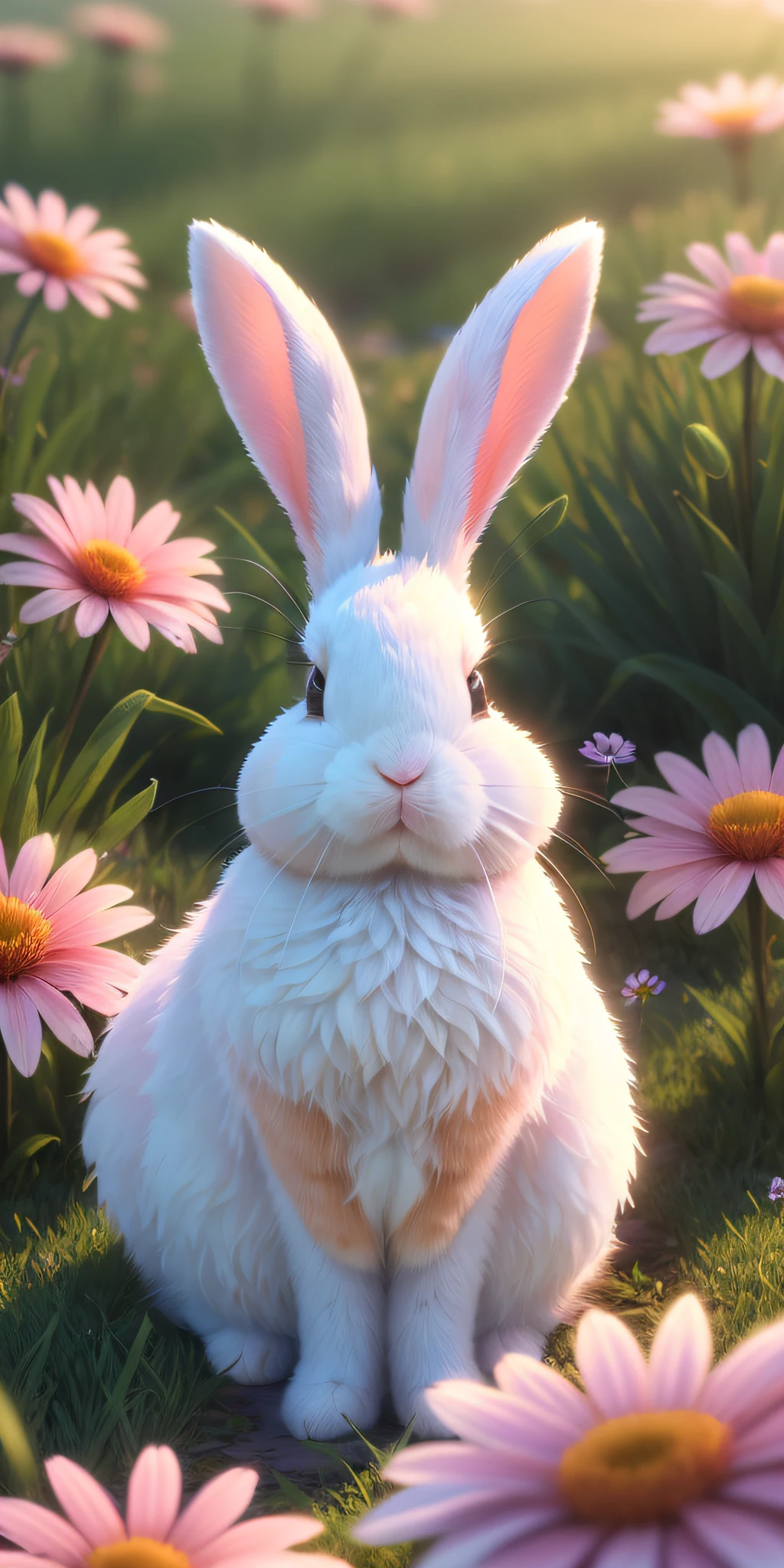 (extremely detailed CG unity 8k wallpaper,masterpiece, best quality, ultra-detailed),(best illumination, best shadow, an extremely delicate and beautiful),(cute bunny),(sleeping),(beautiful grass),(clouds),(colorful flowers)