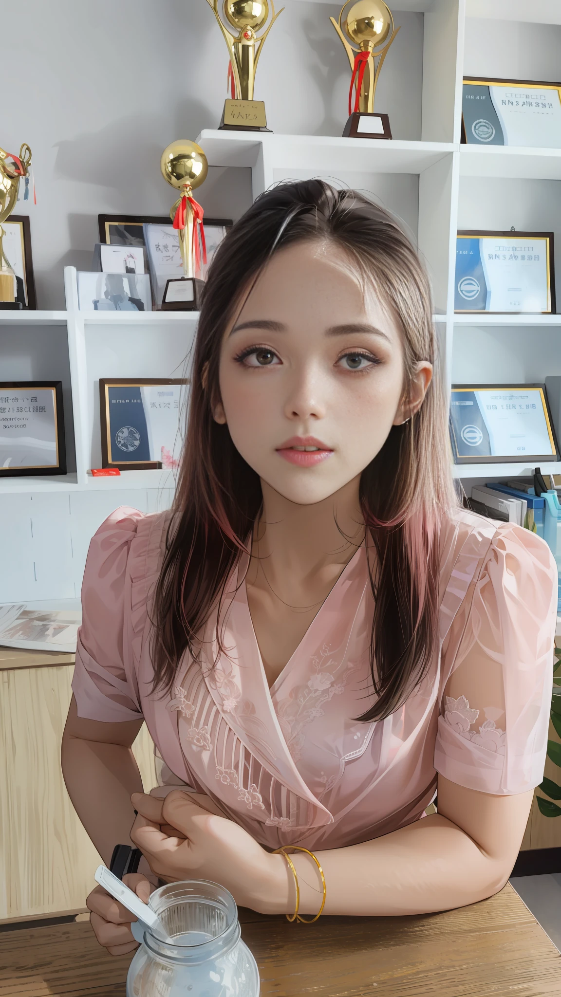1girl, solo, gradient hair, crossed bangs, hair pulled back, hair strands, strands, delicate, masterpiece