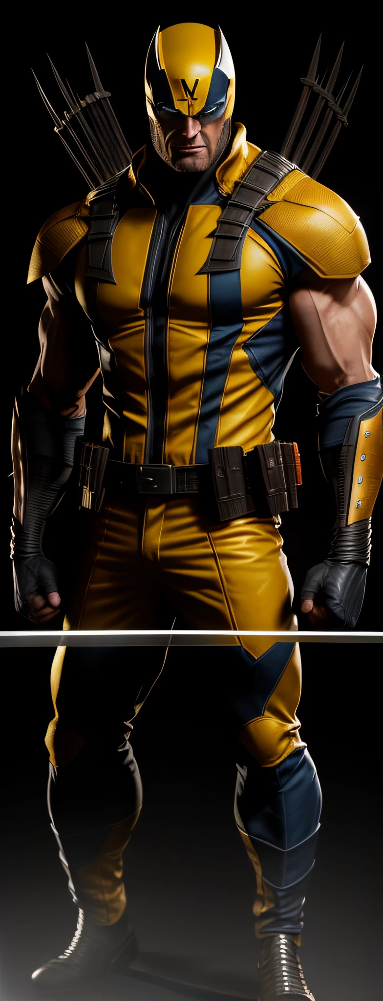 wolverine statue by sideshow studios, yellow x-man costume, karl urban as wolverine, wolverine action pose, high detail iconic character, mike deodato jr, textless, wolverine ate, wolverine, full body x-force outfit, taron egerton as wolverine, x-man costume, keanu reeves as wolverine, hyperrealistic image of x, inspired by Mike Deodato