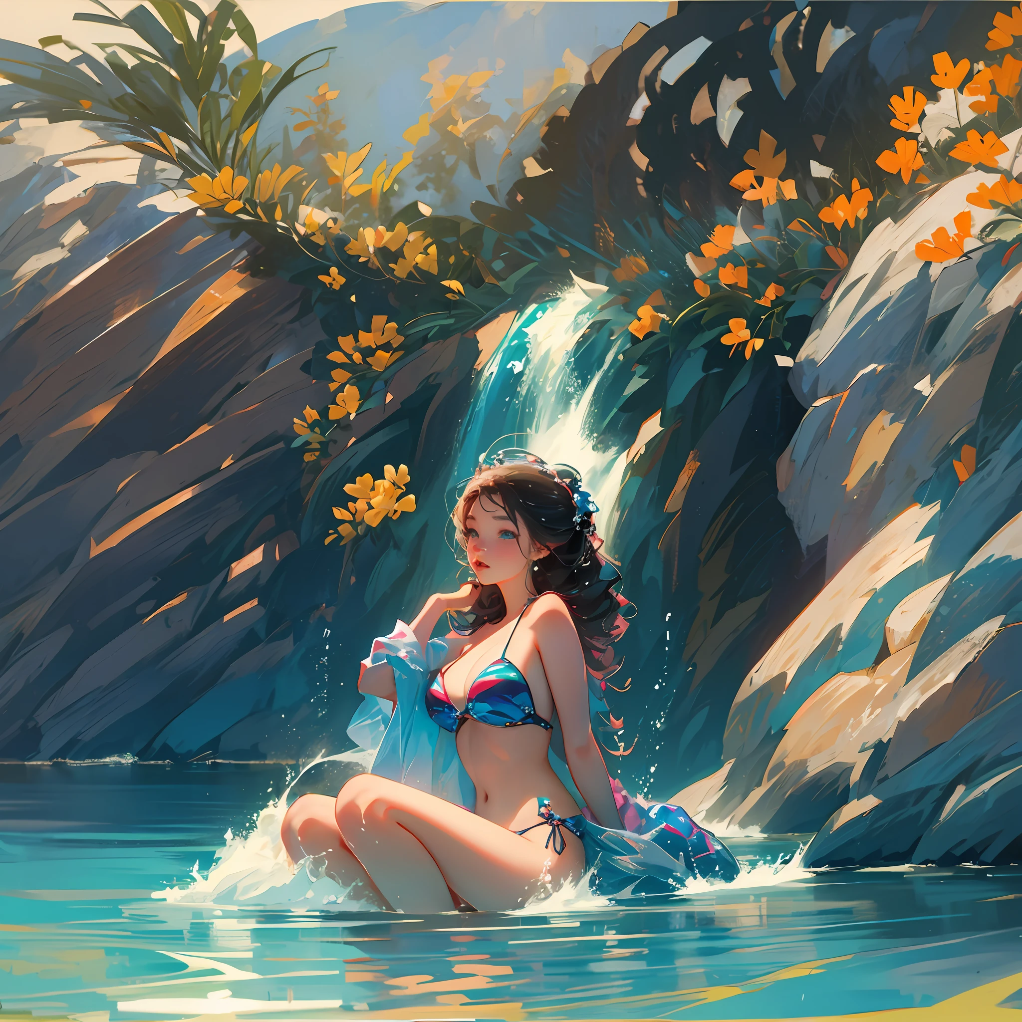 Beauty washing hair with hose, bikini, beach --auto --s2