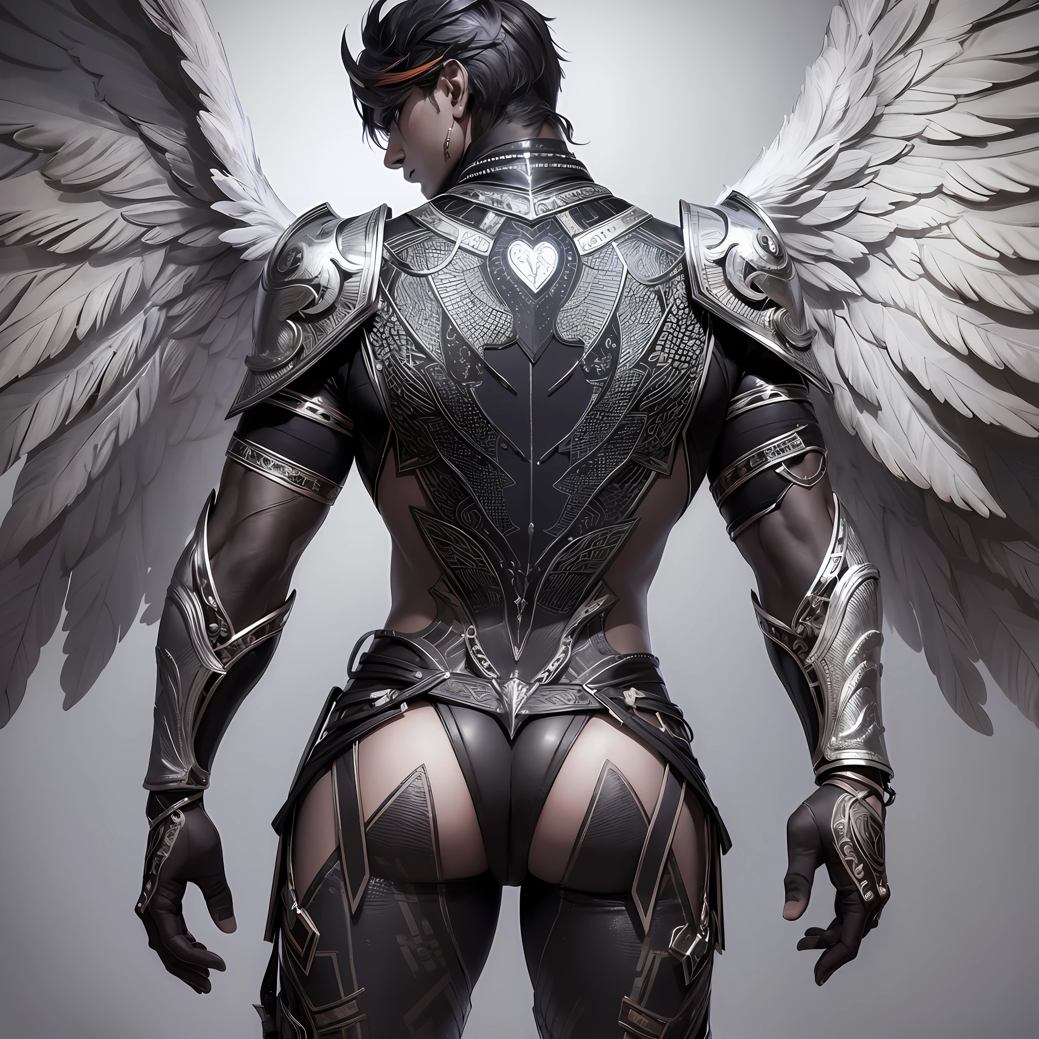 A Indian male human with angel wings  on his back, wings color is dark black, a dark superhero pose, standing ready to fly, athletic body, --auto --s2