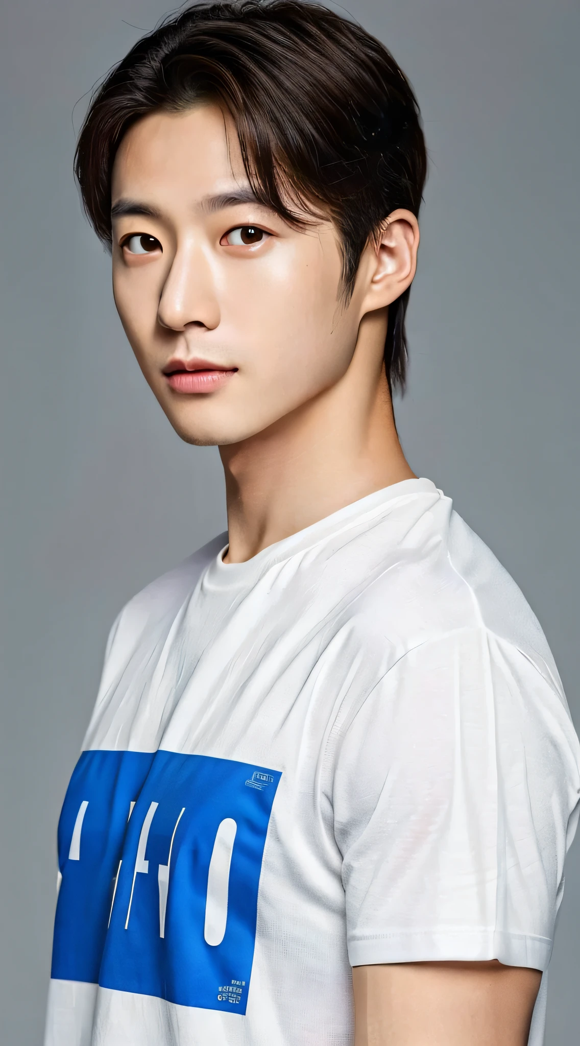 Oppav3, (masterpiece, super high quality, high resolution, 8K, complex: 1.2), (detailed face: 1.2), (wearing t-shirt: 1.5), handsome, detailed skin, pores, absurd, clumsy, 1boy, male focus, (realistic)), good lighting quality, muscle veins, (((pale skin)), curved, balanced eyes, brown eyes,