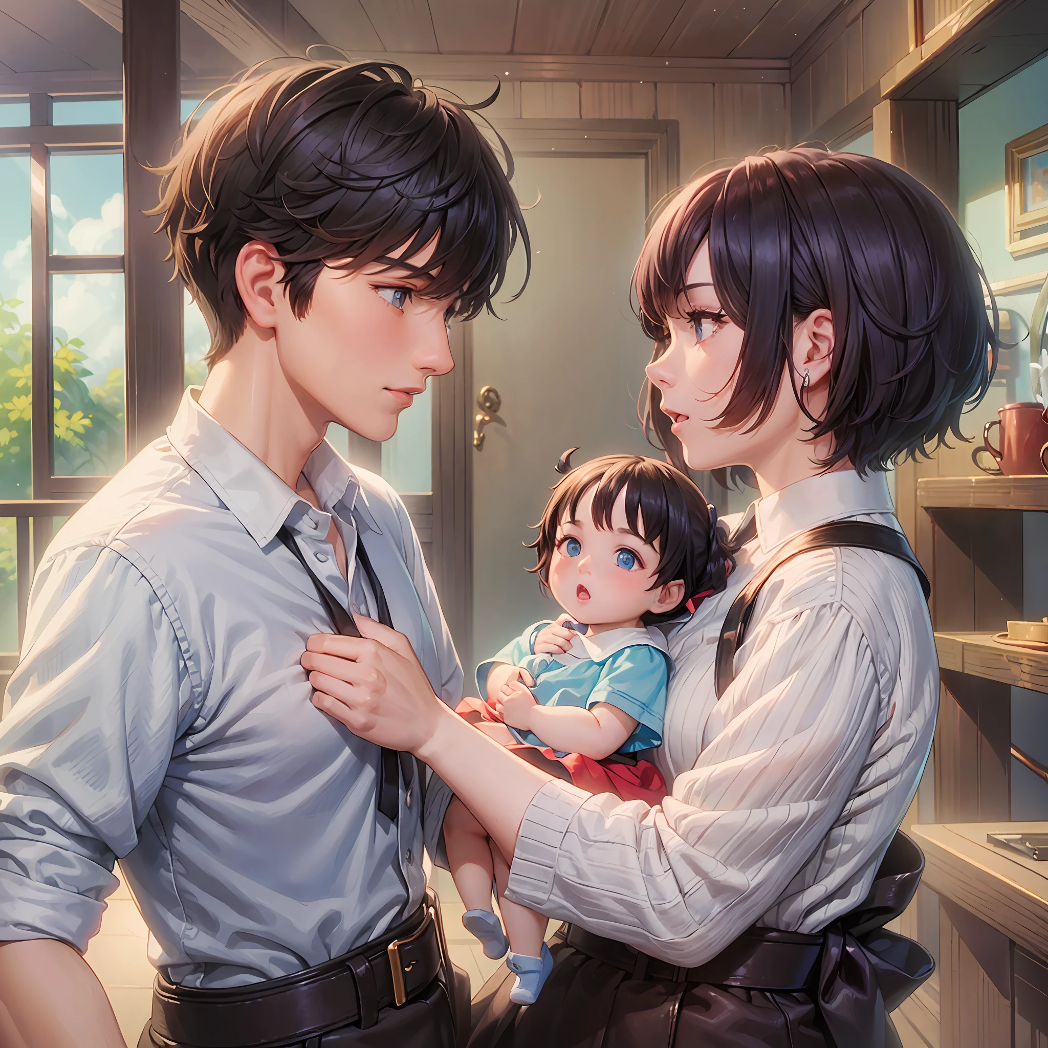 A boy, with short black hair and black eyes, and a girl pulling a , with red hair and blue eyes, were arguing in the living room --auto --s2